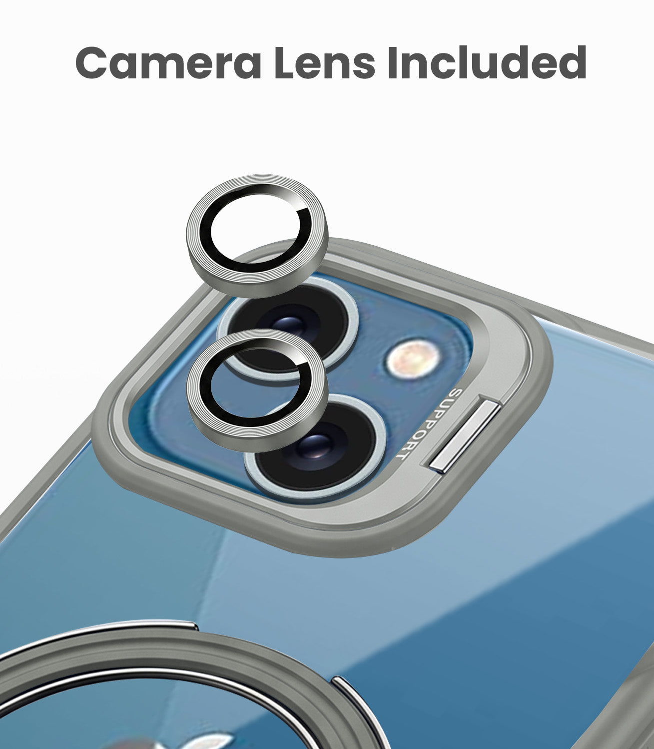For Apple iPhone 13 Back Cover Case Crystal (Lifetime Anti Yellow | Magnetic Ring Stand | Camera Lens Protection | MagSafe Compatible)