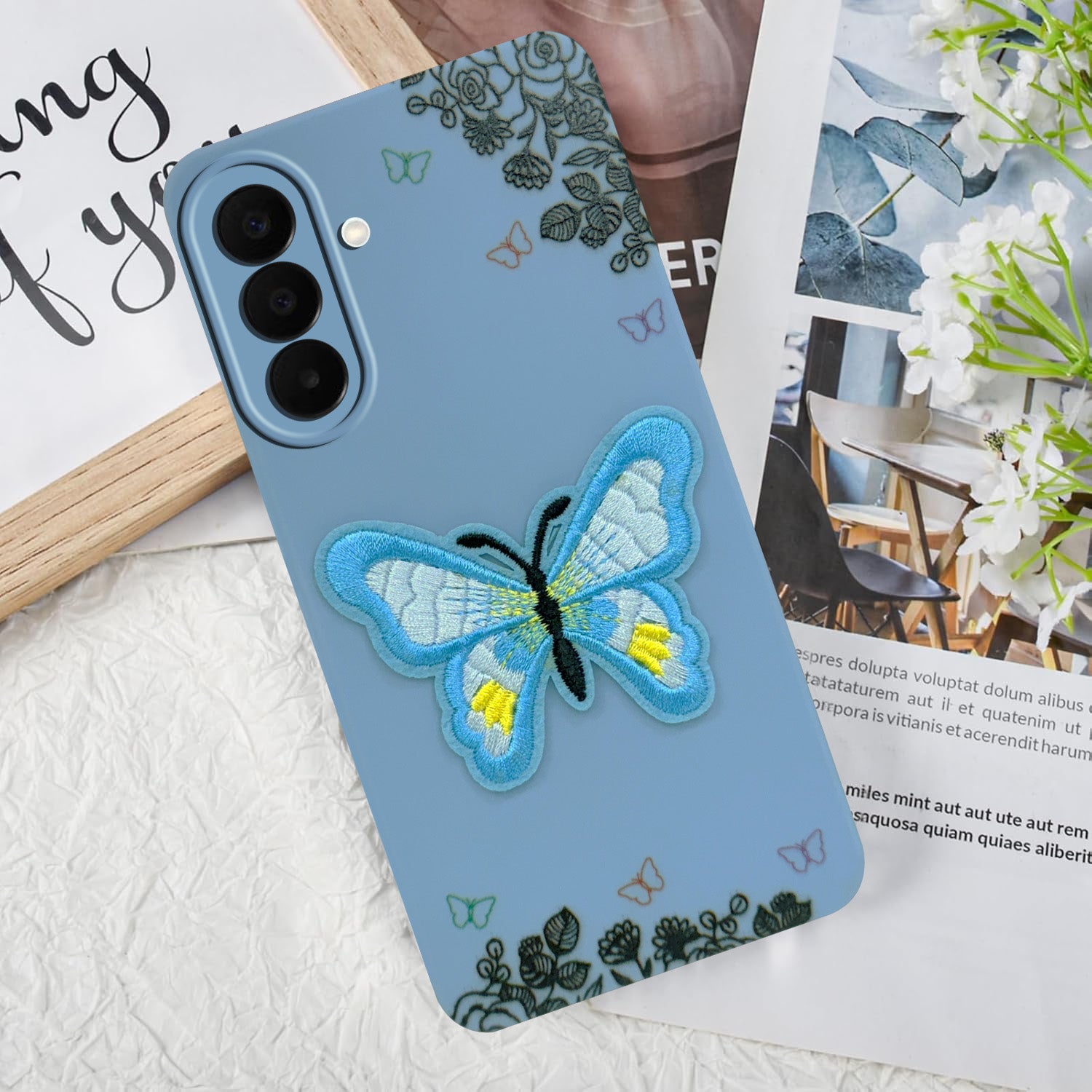 For Samsung Galaxy A27 5G | Samsung Galaxy M47 5G Back Cover Case (Soft Butterfly Embroidery | Women Teen Girls | Camera Protection| Matte Silicone)