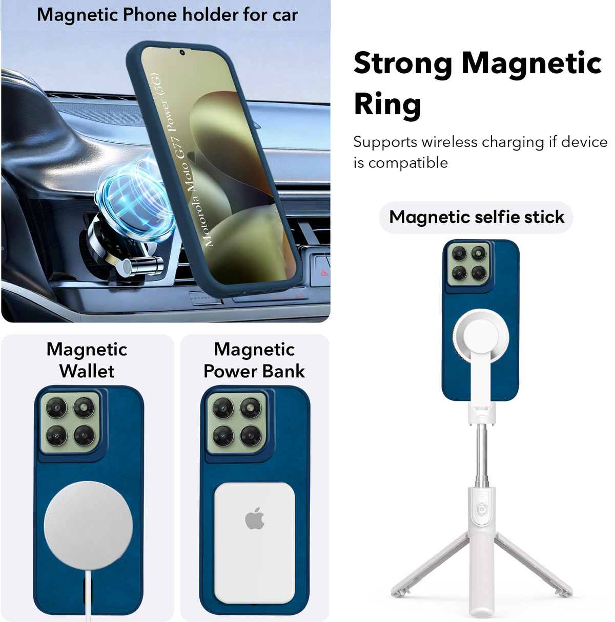 For Motorola Moto G77 Power Back Cover Case Leather Finish (MagSafe Compatible Wireless Charging | Soft Touch | Camera Bump Protection)
