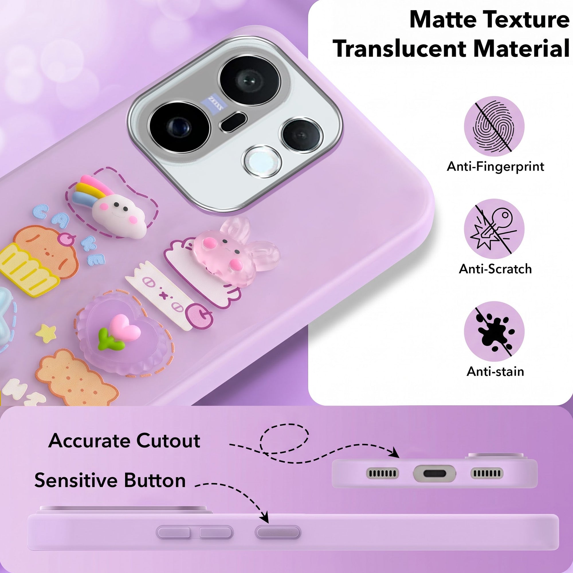 For Vivo X200 FE Back Cover Case (3D Cute Cartoons | Hard Back Side Soft | Matte Premium Finish | HD Printing)