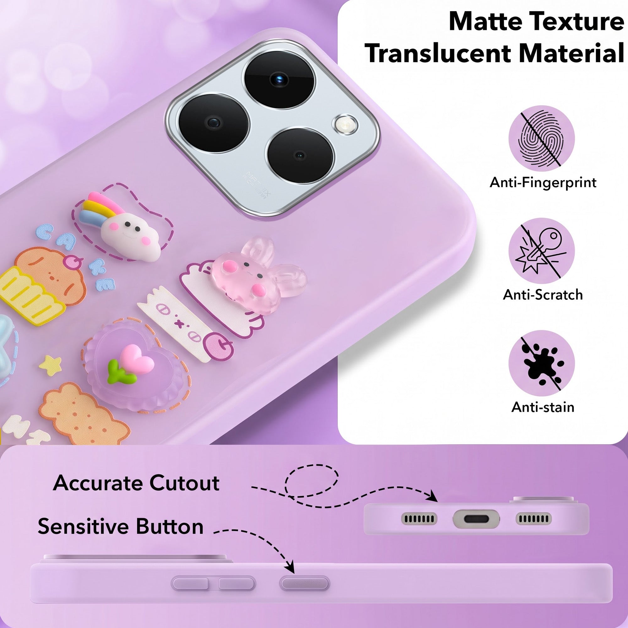 For Realme 15T | Realme Narzo 90 Back Cover Case (3D Cute Cartoons | Hard Back Side Soft | Matte Premium Finish | HD Printing)