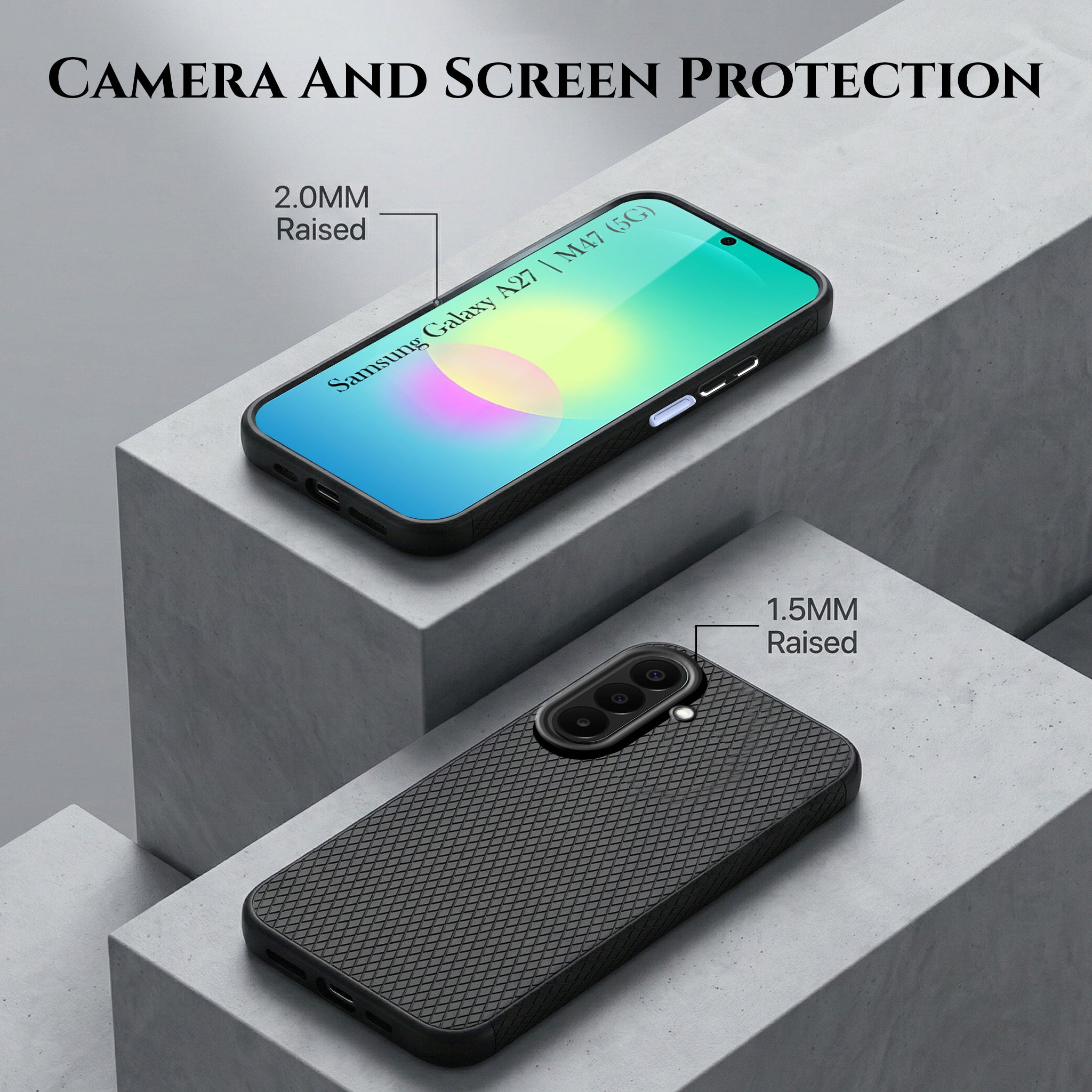 For Samsung A27 5G | Samsung M47 5G Combo with Back Cover and 9H Tempered Glass (Liquid Silicone | Camera Protection | Oleophobic Coating Screen Glass)