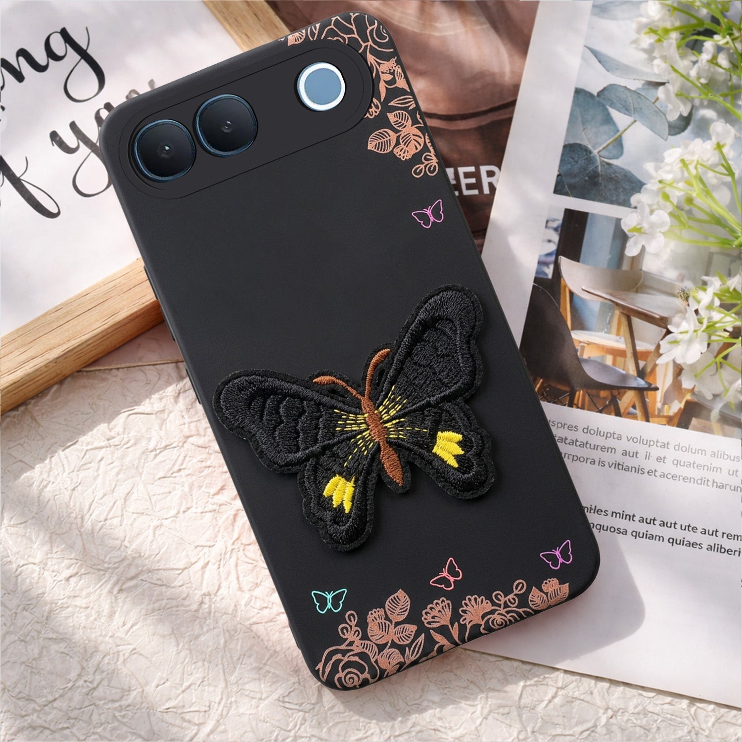 For Vivo S2 5G Back Cover Case (Soft Butterfly Embroidery | Women Teen Girls | Camera Protection| Matte Silicone)