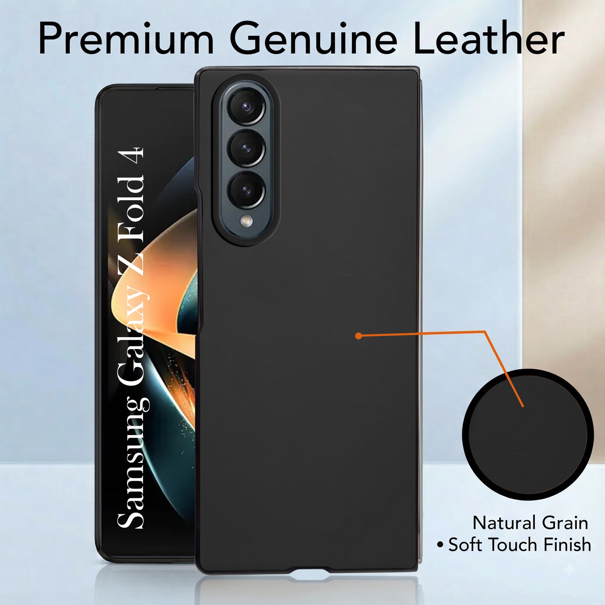 For Samsung Galaxy Z Fold 4 5G Premium Cover Case (Soft Leather Touch | Interior Protective Cloth | Slim 360* Protection)