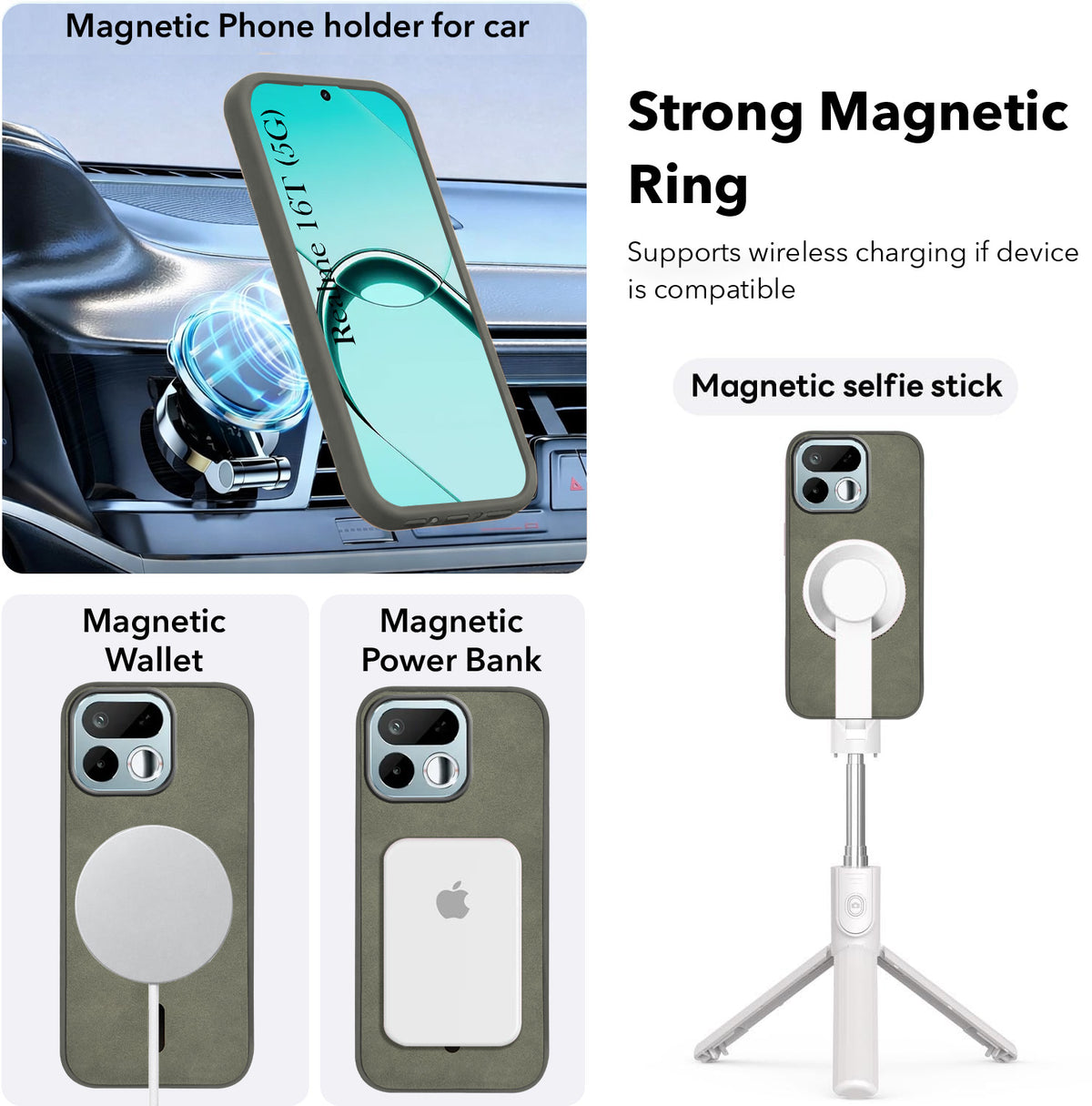 For Realme 16T 5G Back Cover Case Leather Finish (MagSafe Compatible Wireless Charging | Soft Touch | Camera Bump Protection)