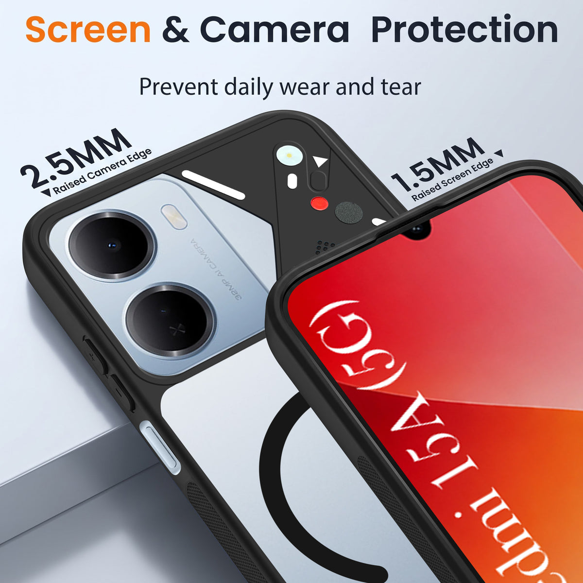 For Redmi 15A 5G Back Cover Case Lifetime Anti-Yellow Clear (Camera Protection | Side Grip | Wireless MagSafe Compatible)