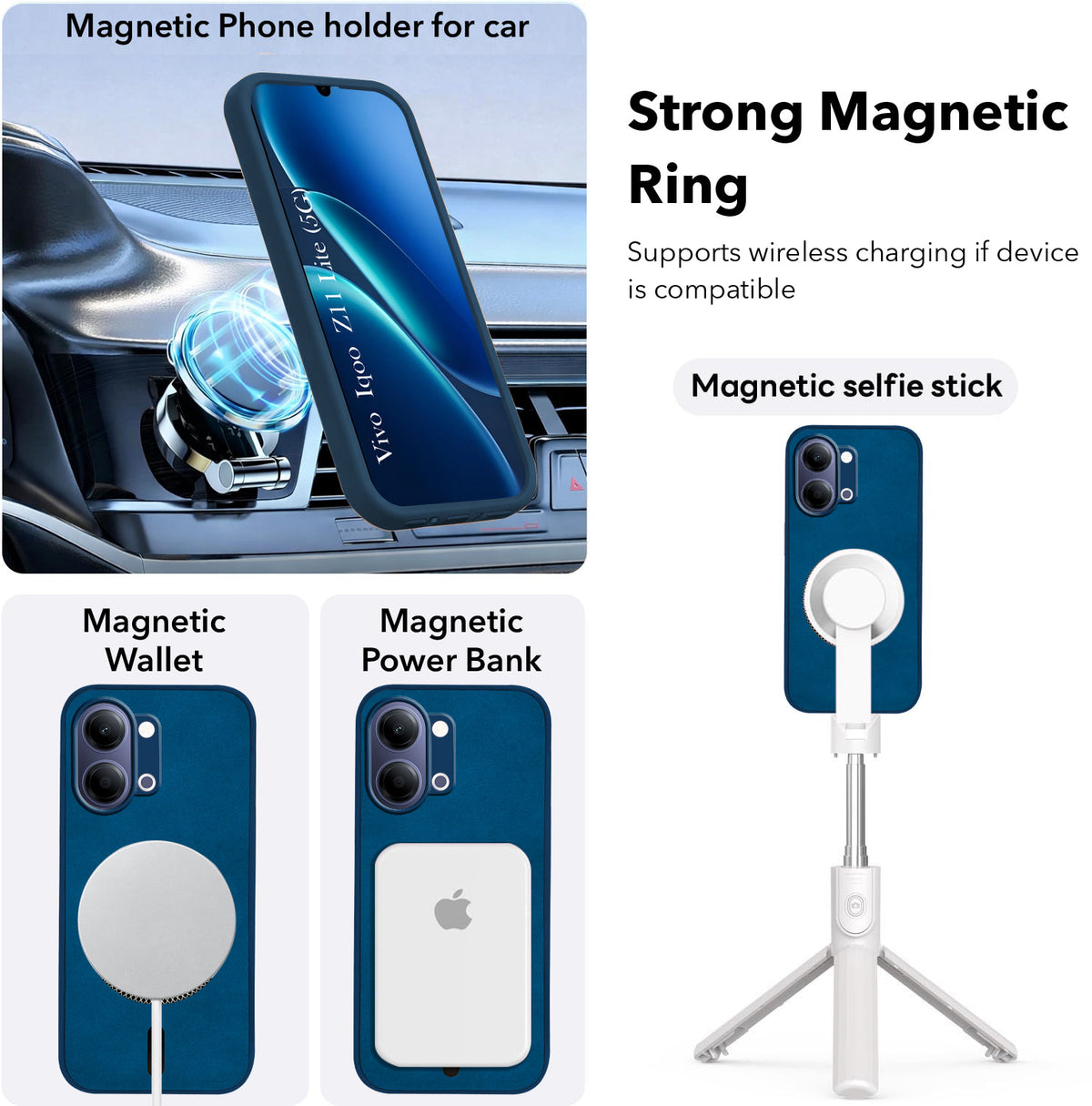 For Vivo iQOO Z11 Lite Back Cover Case Leather Finish (MagSafe Compatible Wireless Charging | Soft Touch | Camera Bump Protection)