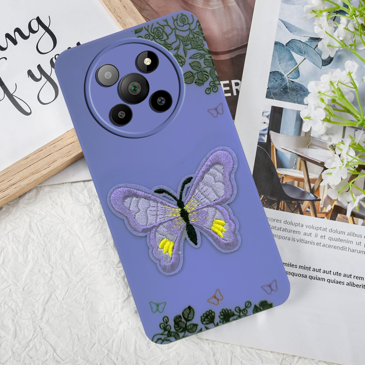 For Lava Agni 2 5G Back Cover Case (Soft Butterfly Embroidery | Women Teen Girls | Camera Protection| Matte Silicone)