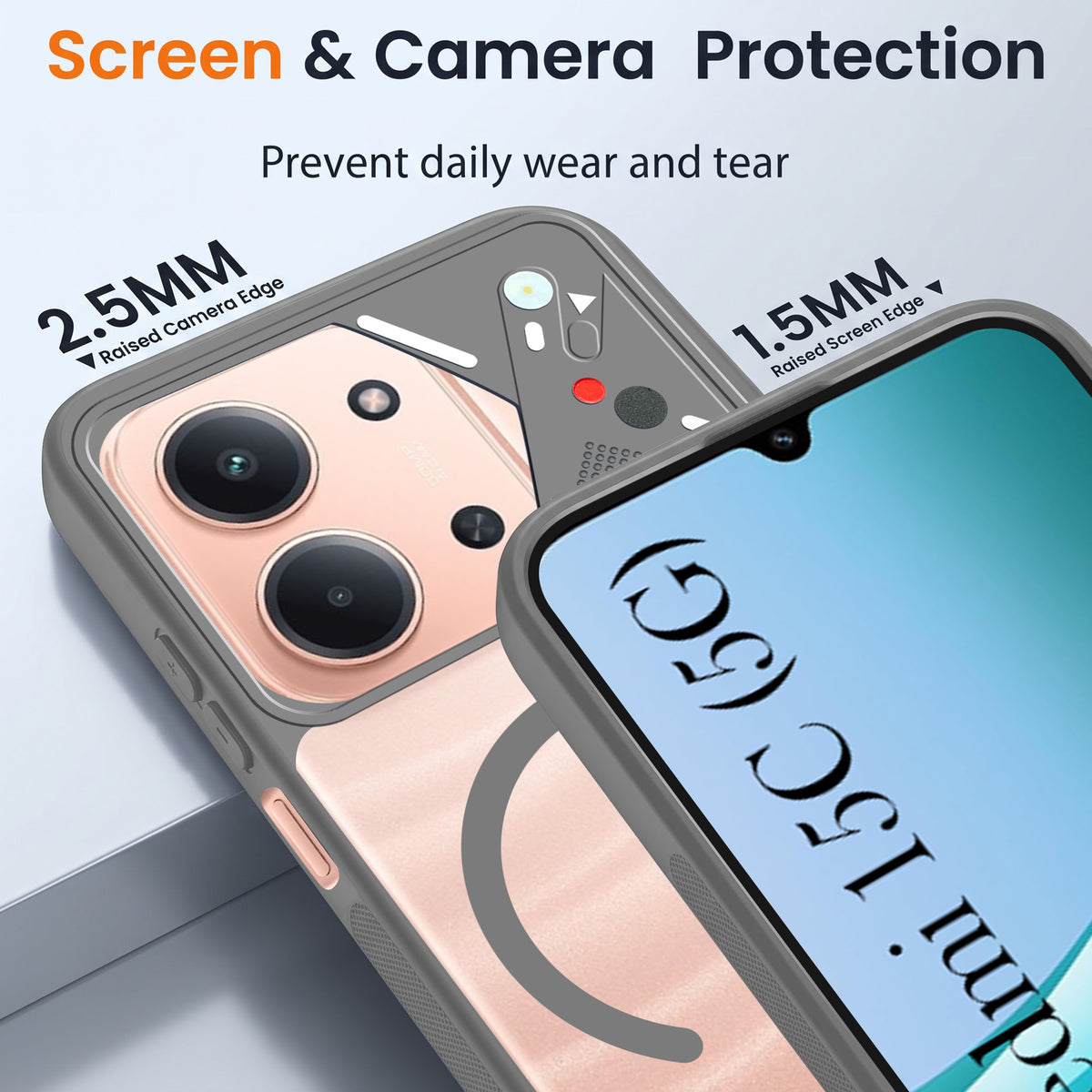 For Redmi 15C Back Cover Case Lifetime Anti-Yellow Clear (Camera Protection | Side Grip | Wireless MagSafe Compatible)