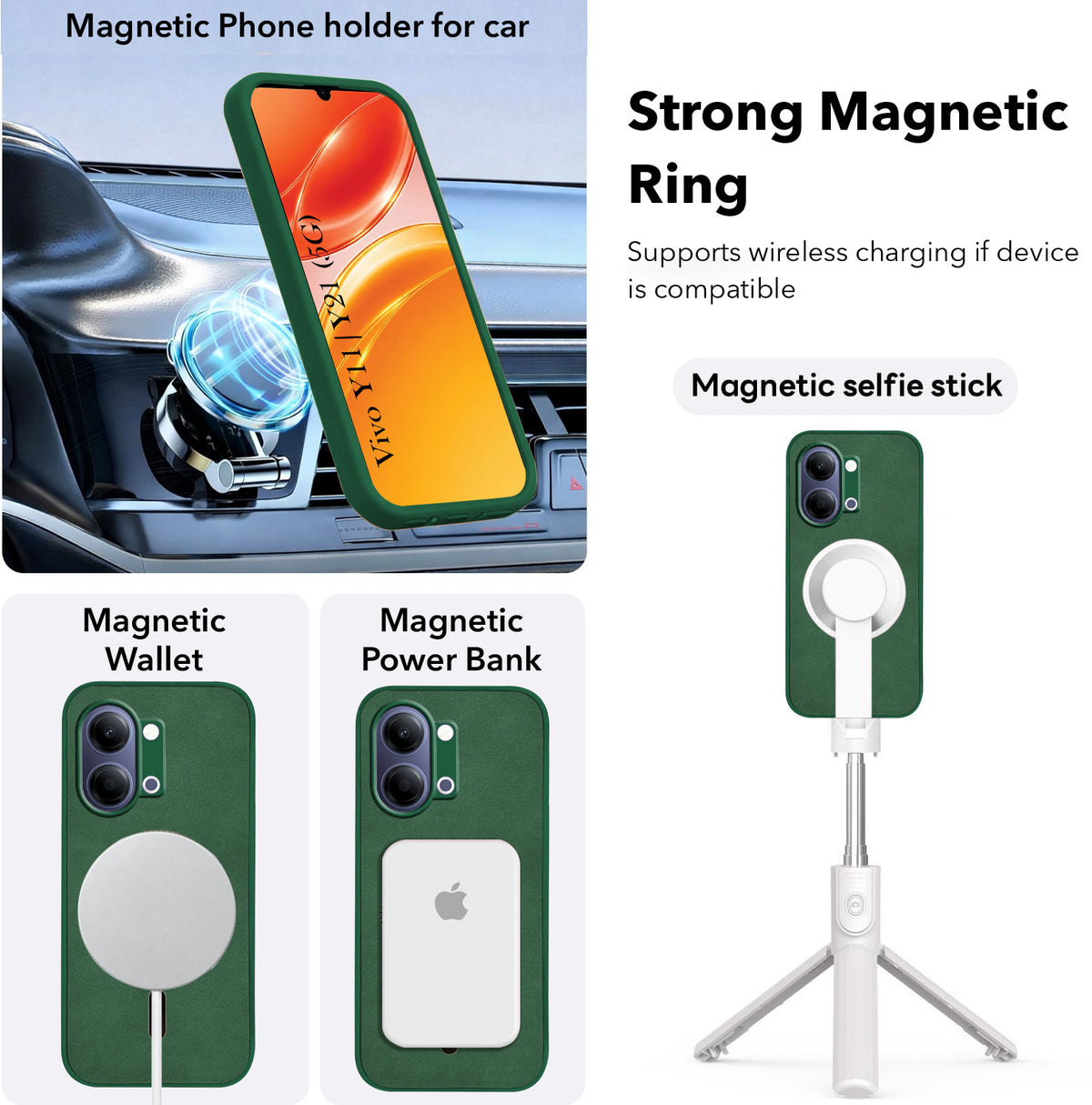 For Vivo Y11 | Vivo Y21 5G Back Cover Case Leather Finish (MagSafe Compatible Wireless Charging | Soft Touch | Camera Bump Protection)