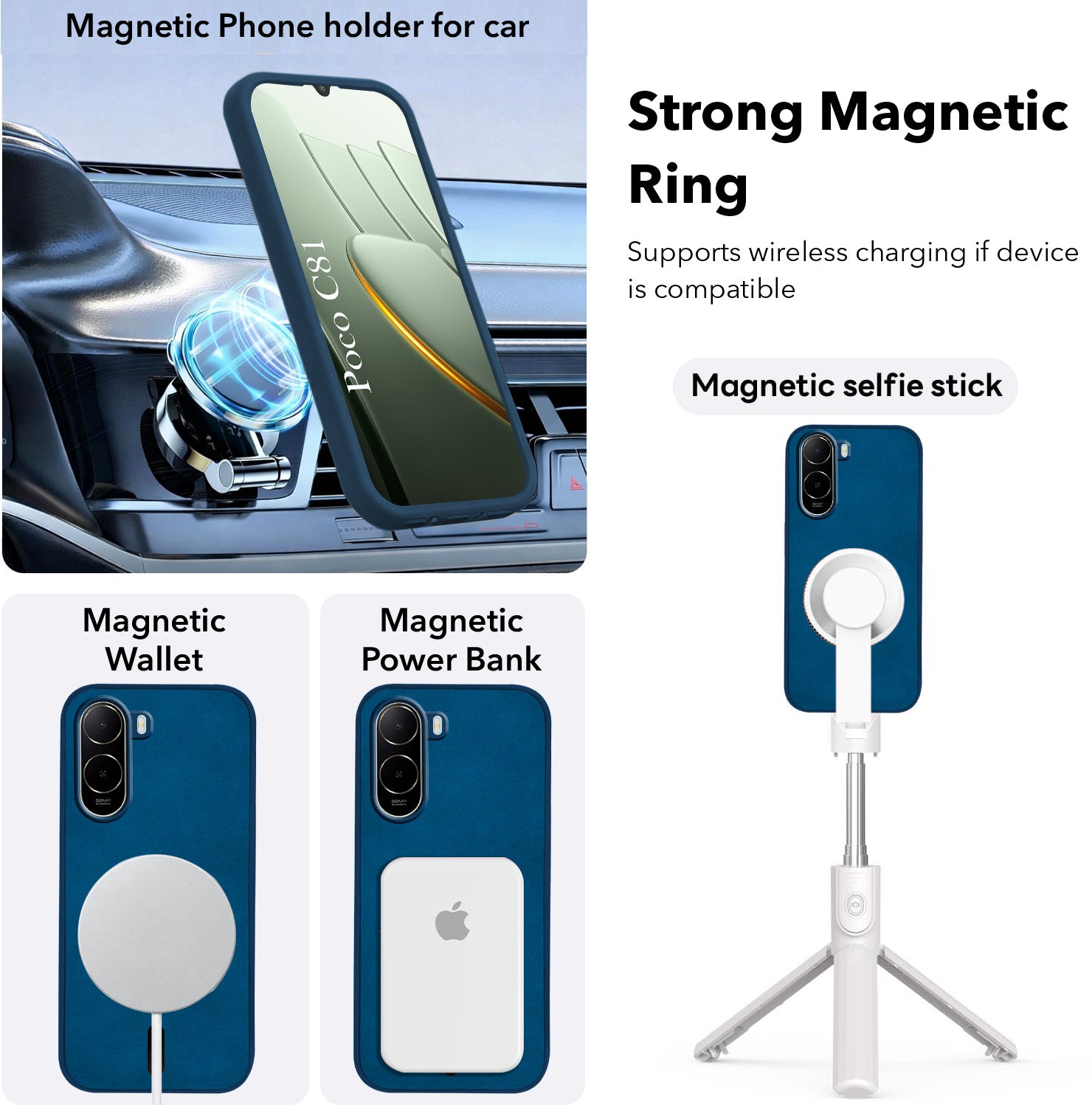For Poco C81 Back Cover Case Leather Finish (MagSafe Compatible Wireless Charging | Soft Touch | Camera Bump Protection)
