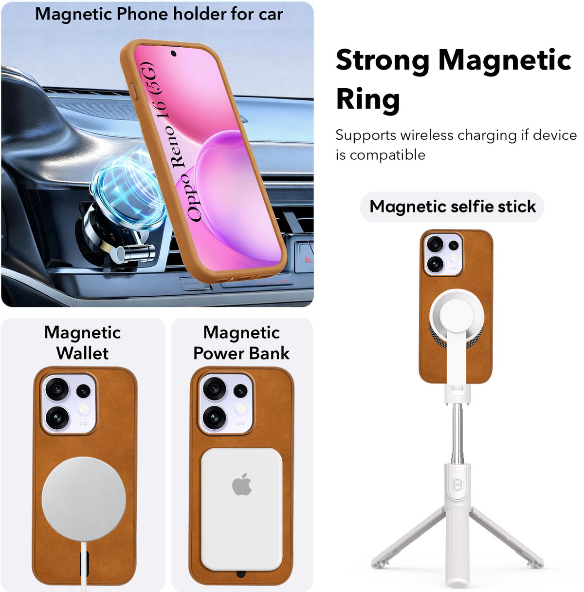 For Oppo Reno 16 Back Cover Case Leather Finish (MagSafe Compatible Wireless Charging | Soft Touch | Camera Bump Protection)
