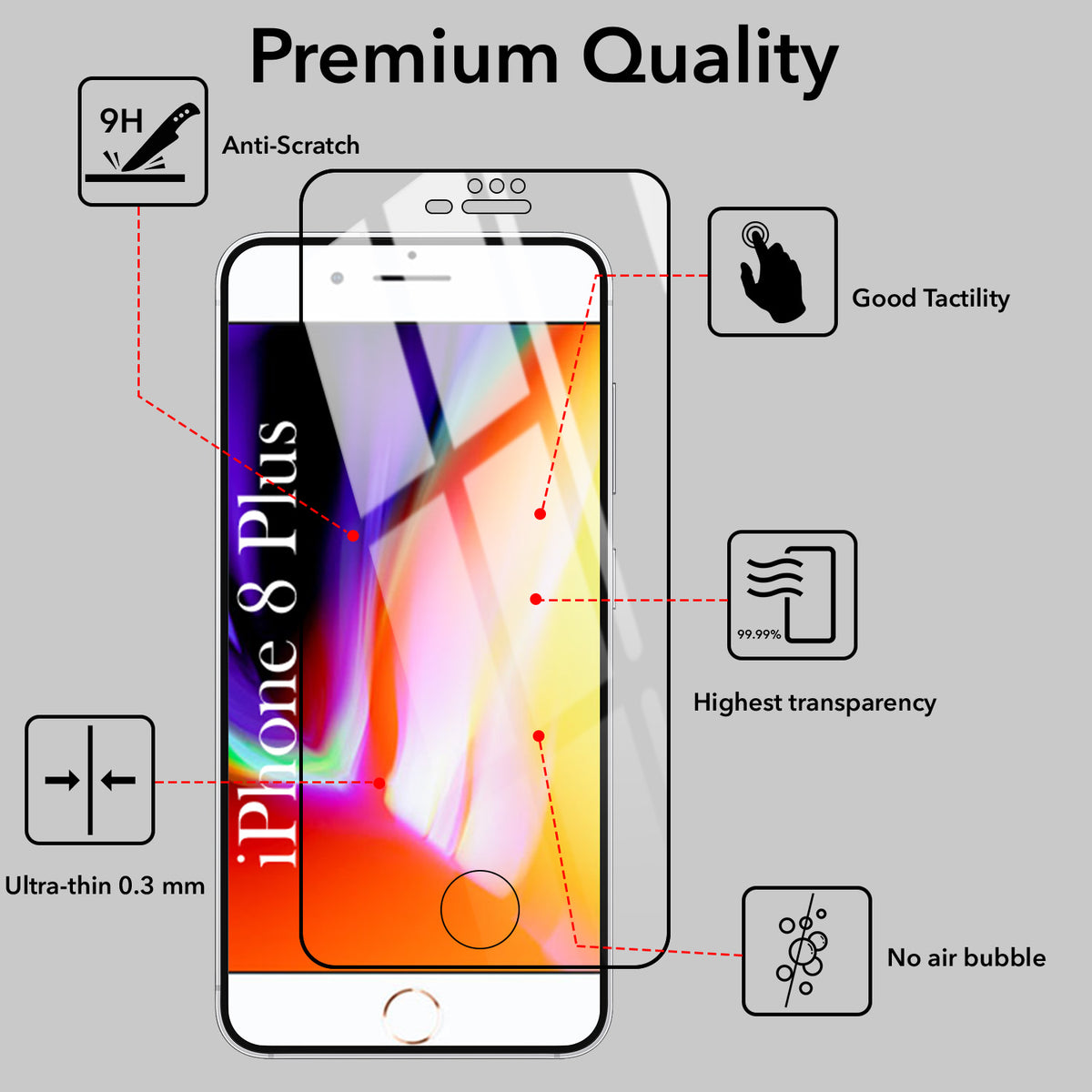 (Pack of 2)  Tempered Glass For Apple iPhone 7 Plus | iPhone 8 Plus Military-Grade Gorilla Tempered Glass Screen Protector With Installation Kit | Shatterproof, Full Coverage, HD Clear, Scratch Resistant