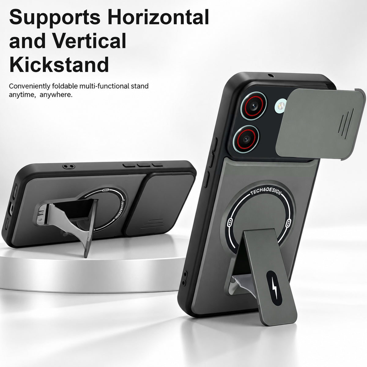 For Redmi Turbo 5 Back Case Cover Metallic (Hybrid Armor Kickstand | Sliding Shutter Camera Protection | MagSafe Compatible)