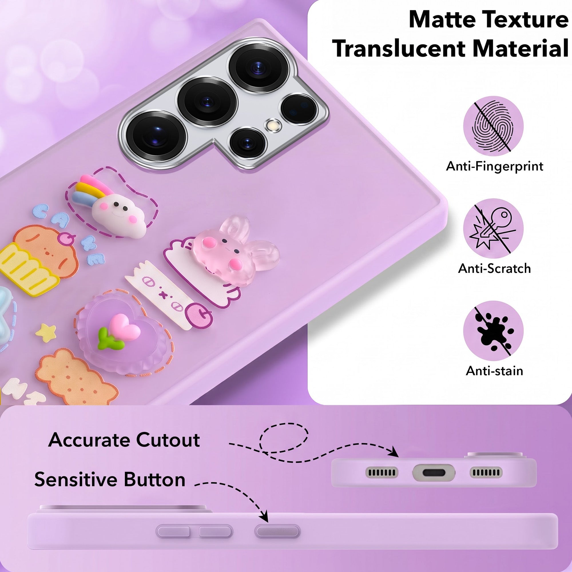 For Samsung Galaxy S25 Ultra Back Cover Case (3D Cute Cartoons | Hard Back Side Soft | Matte Premium Finish | HD Printing)