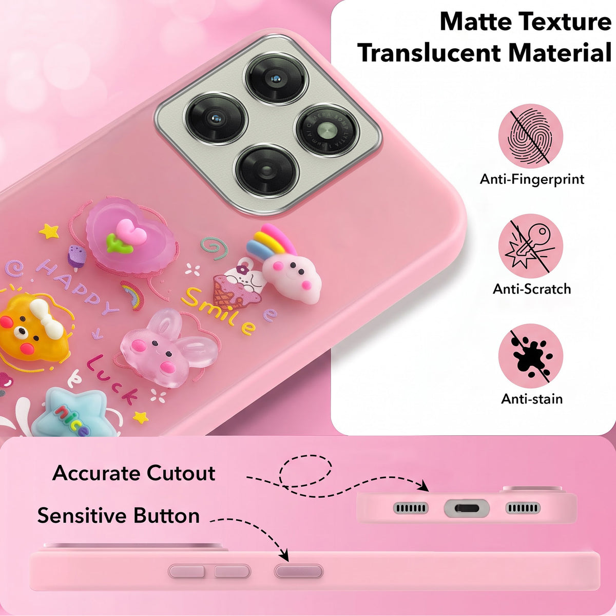 For Motorola Moto G77 Power Back Cover Case (3D Cute Cartoons | Hard Back Side Soft | Matte Premium Finish | HD Printing)