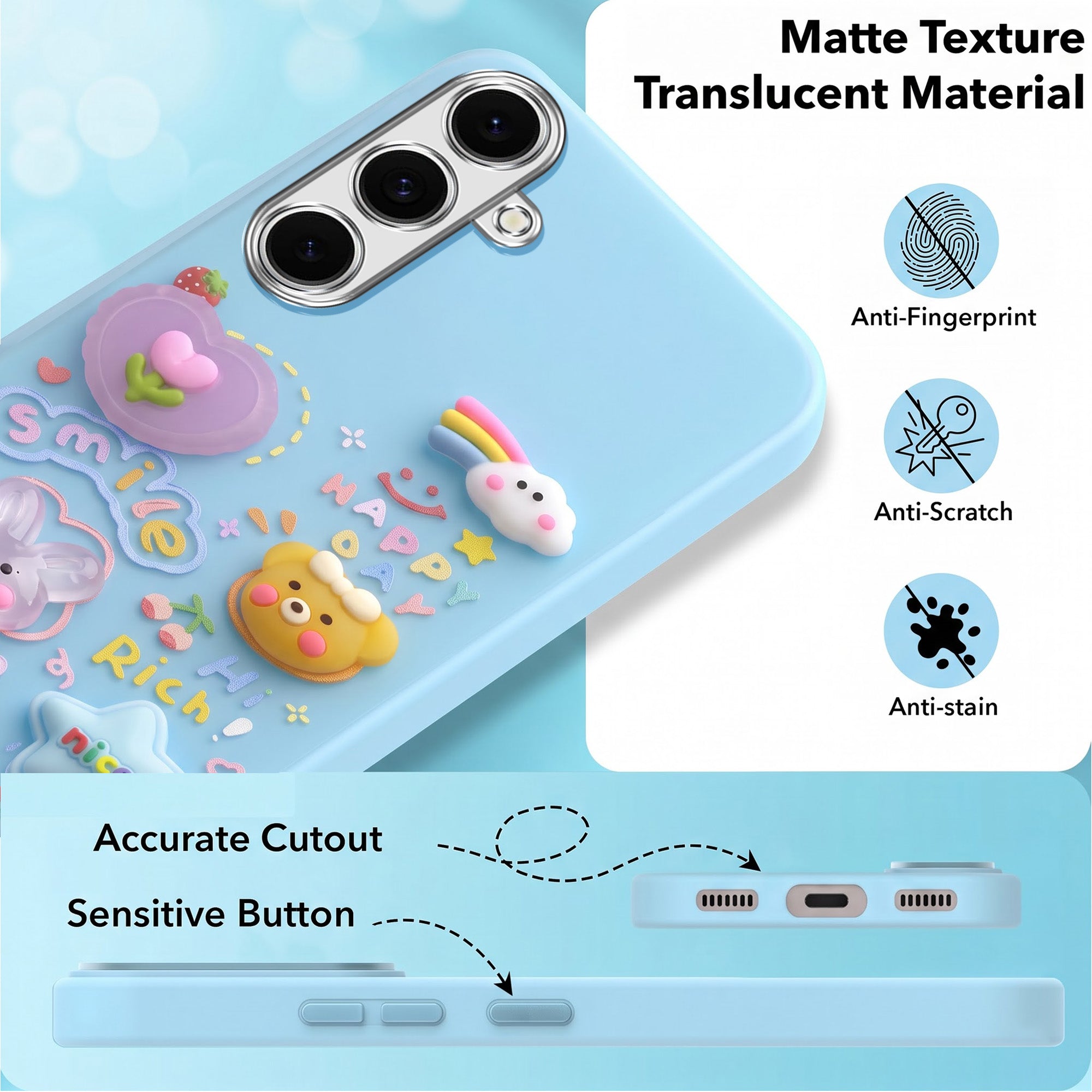 For Samsung Galaxy S24 FE Back Cover Case (3D Cute Cartoons | Hard Back Side Soft | Matte Premium Finish | HD Printing)
