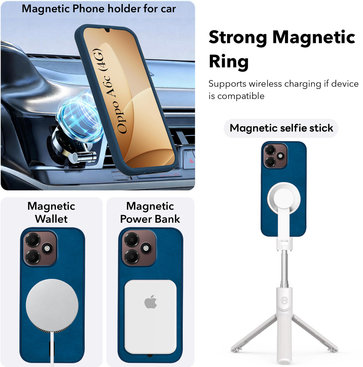 For Oppo A6c 4G Back Cover Case Leather Finish (MagSafe Compatible Wireless Charging | Soft Touch | Camera Bump Protection)