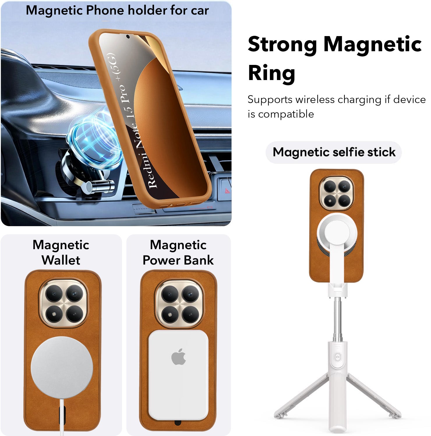 For Xiaomi Redmi Note 15 Pro Plus 5G Back Cover Case Leather Finish (MagSafe Compatible Wireless Charging | Soft Touch | Camera Bump Protection)