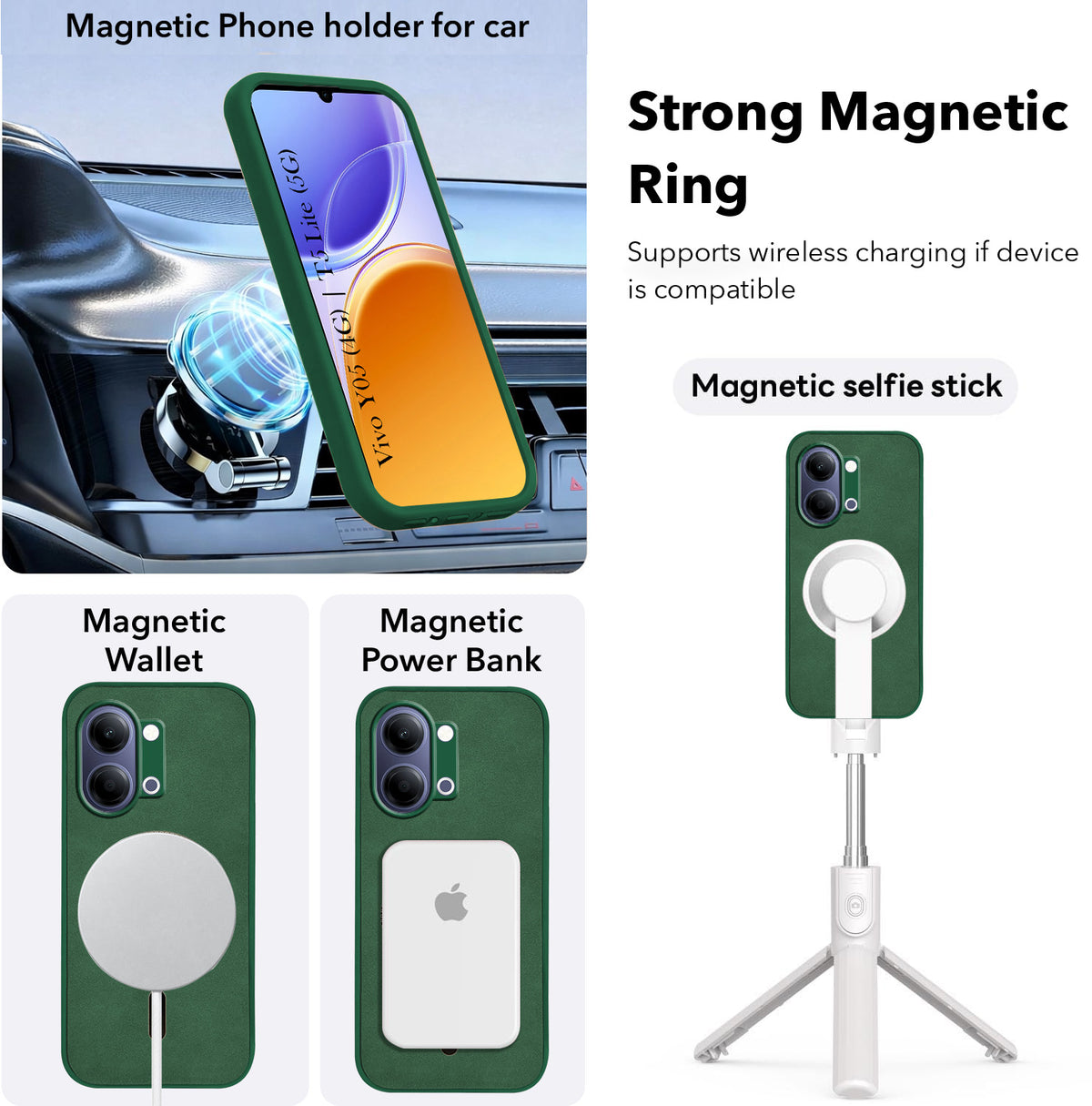 For Vivo Y05 4G | Vivo T5 Lite 5G Back Cover Case Leather Finish (MagSafe Compatible Wireless Charging | Soft Touch | Camera Bump Protection)