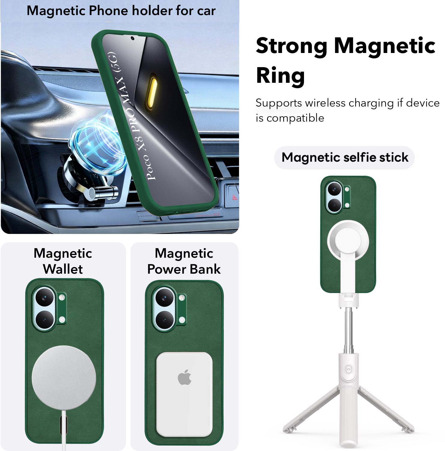 For Poco X8 Pro Max 5G Back Cover Case Leather Finish (MagSafe Compatible Wireless Charging | Soft Touch | Camera Bump Protection)