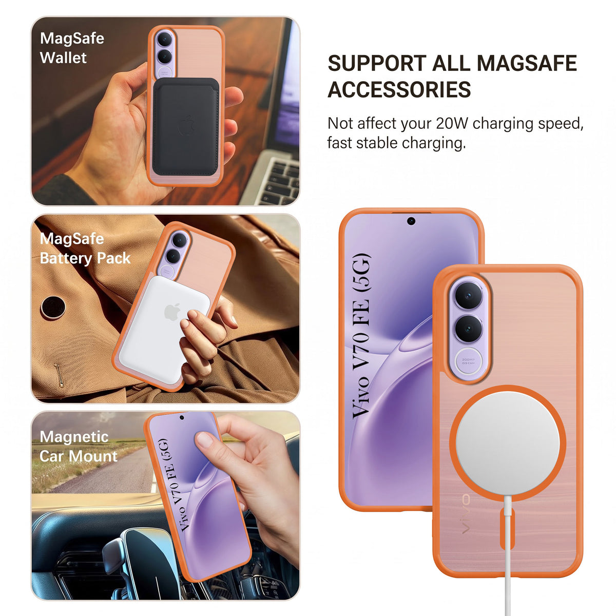 For Vivo V70 FE 5G Matte Finish Back Case Cover (MagSafe Compatible | Translucent Soft Touch | Slim and Unbreakable)
