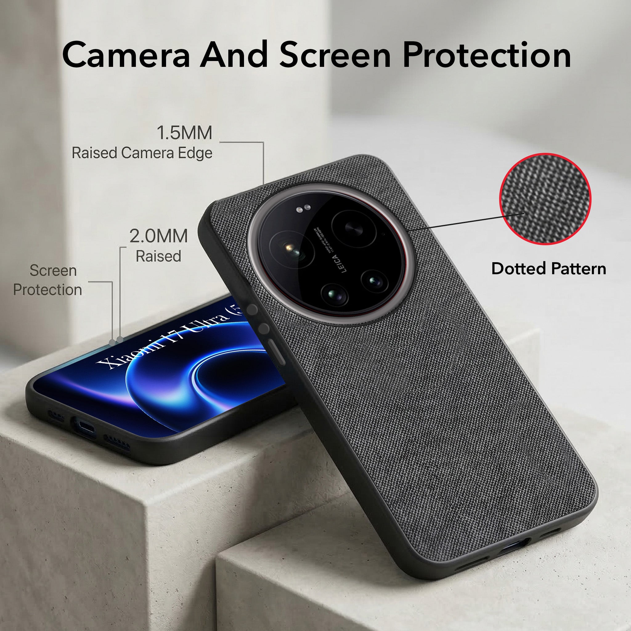 For Xiaomi 17 Ultra 5G Combo with Back Cover and 9H Tempered Glass (Textured Grip Design | Micro-Fiber Cloth Inside | Oleophobic Coating Screen Glass)