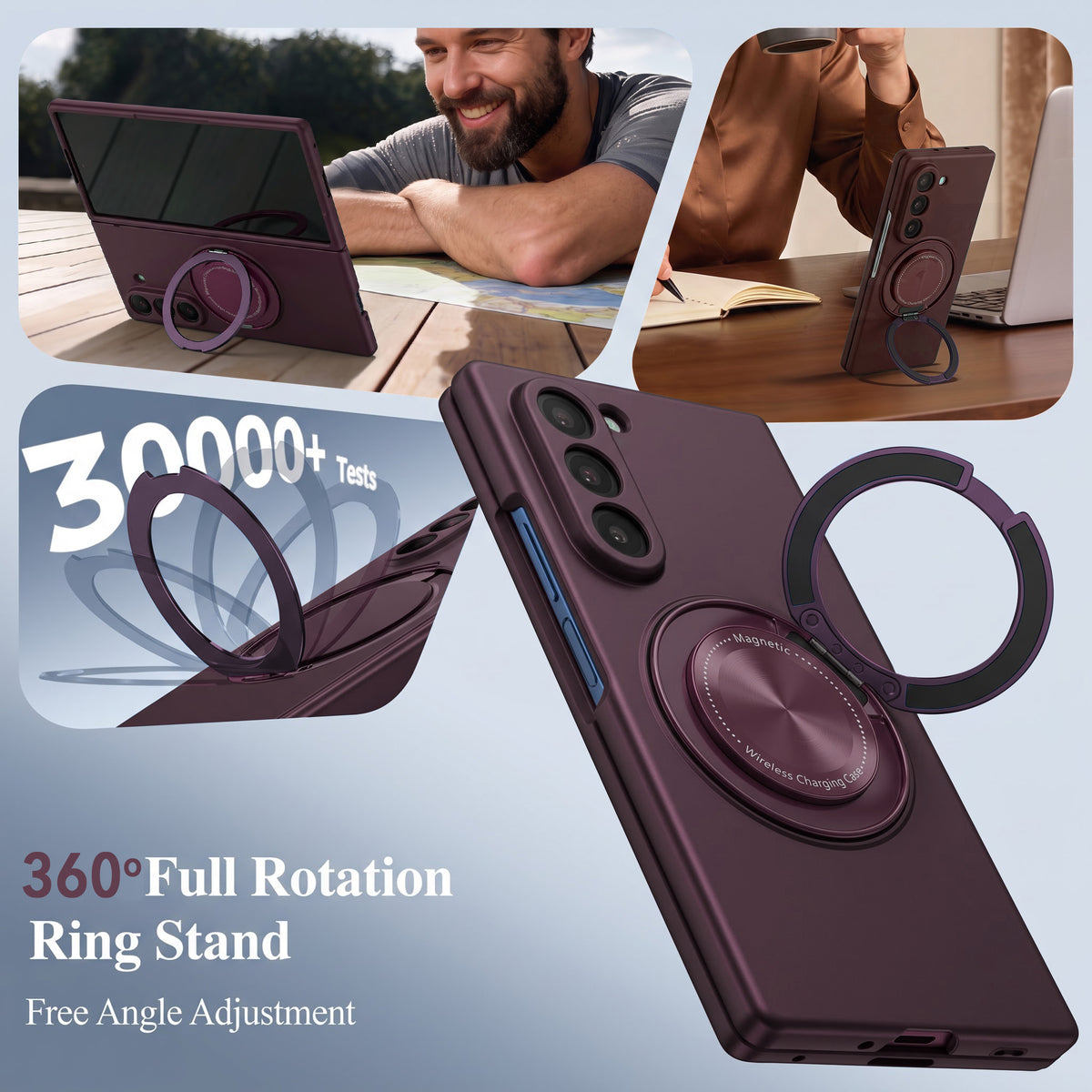 For Samsung Galaxy Z Fold 5 5G Back Cover Case (360° Rotating Kickstand Ring | Shockproof Camera Protection | Magnetic MagSafe Wireless Charging Support)