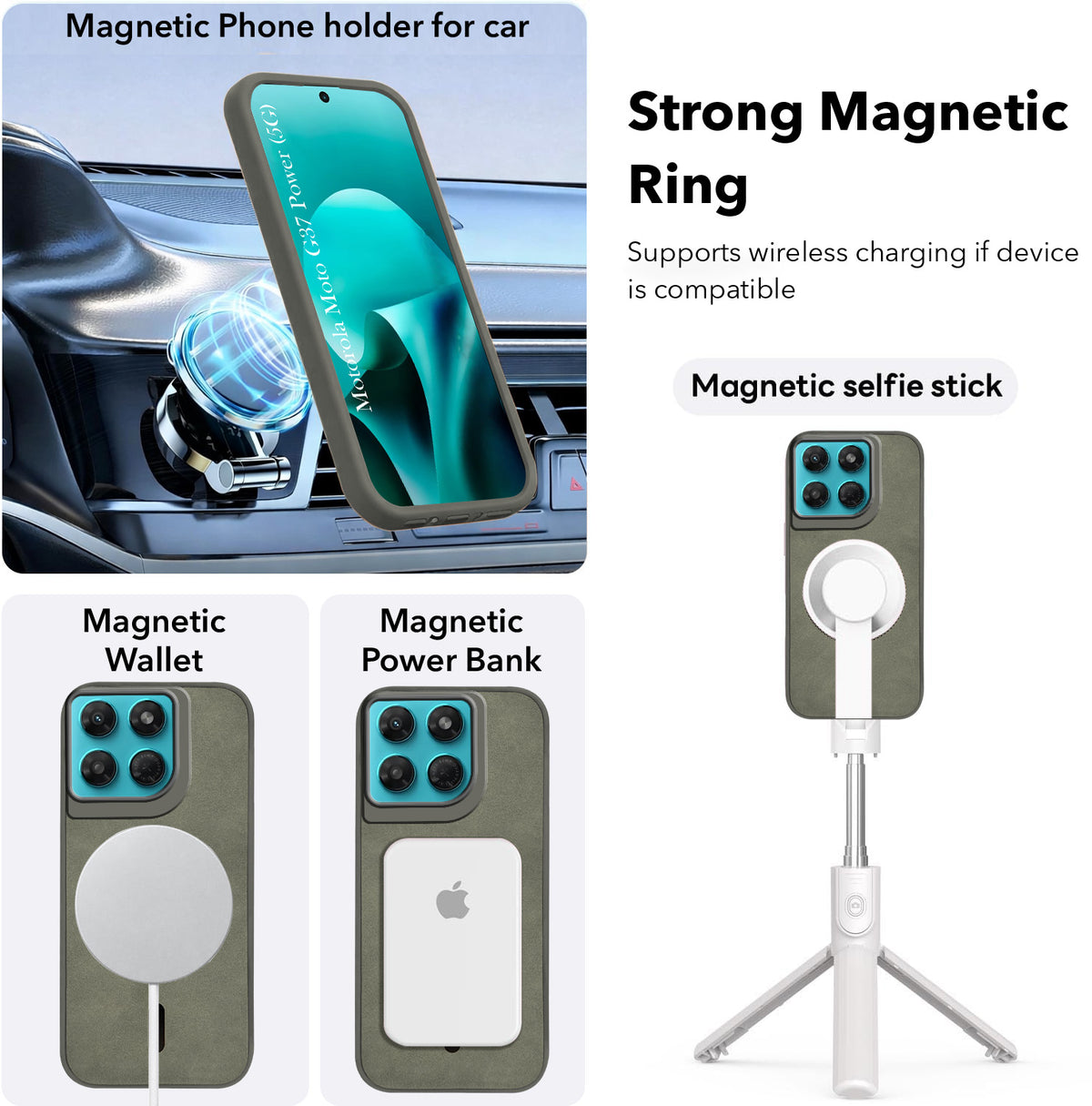 For Motorola Moto G37 Power Back Cover Case Leather Finish (MagSafe Compatible Wireless Charging | Soft Touch | Camera Bump Protection)