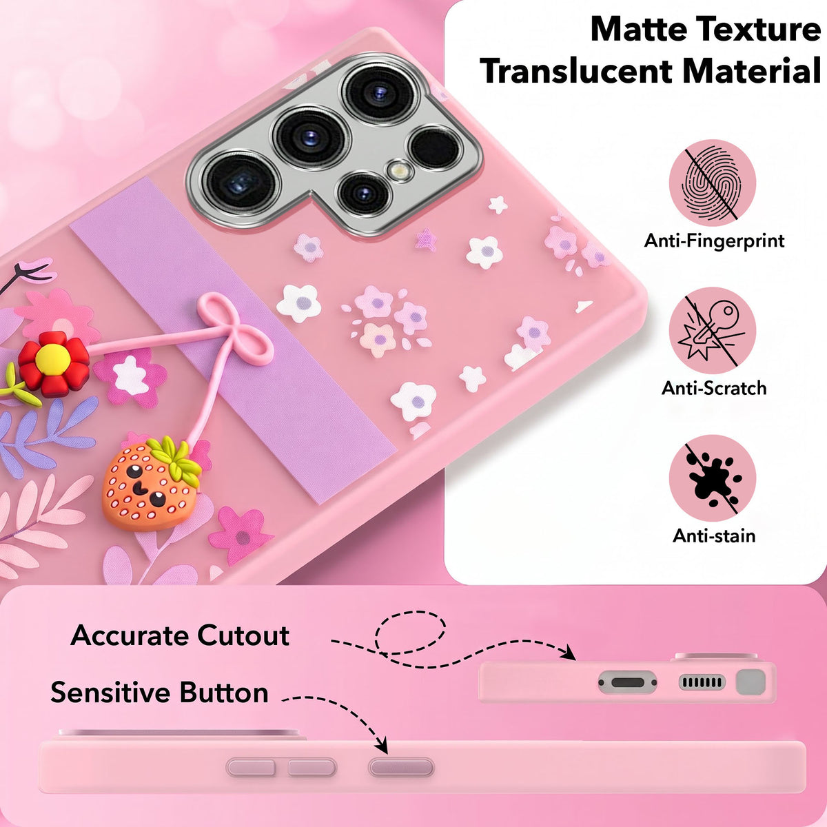 For Samsung Galaxy S23 Ultra Back Cover Case (3D Cute Cartoons | Hard Back Side Soft | Matte Premium Finish | HD Printing)