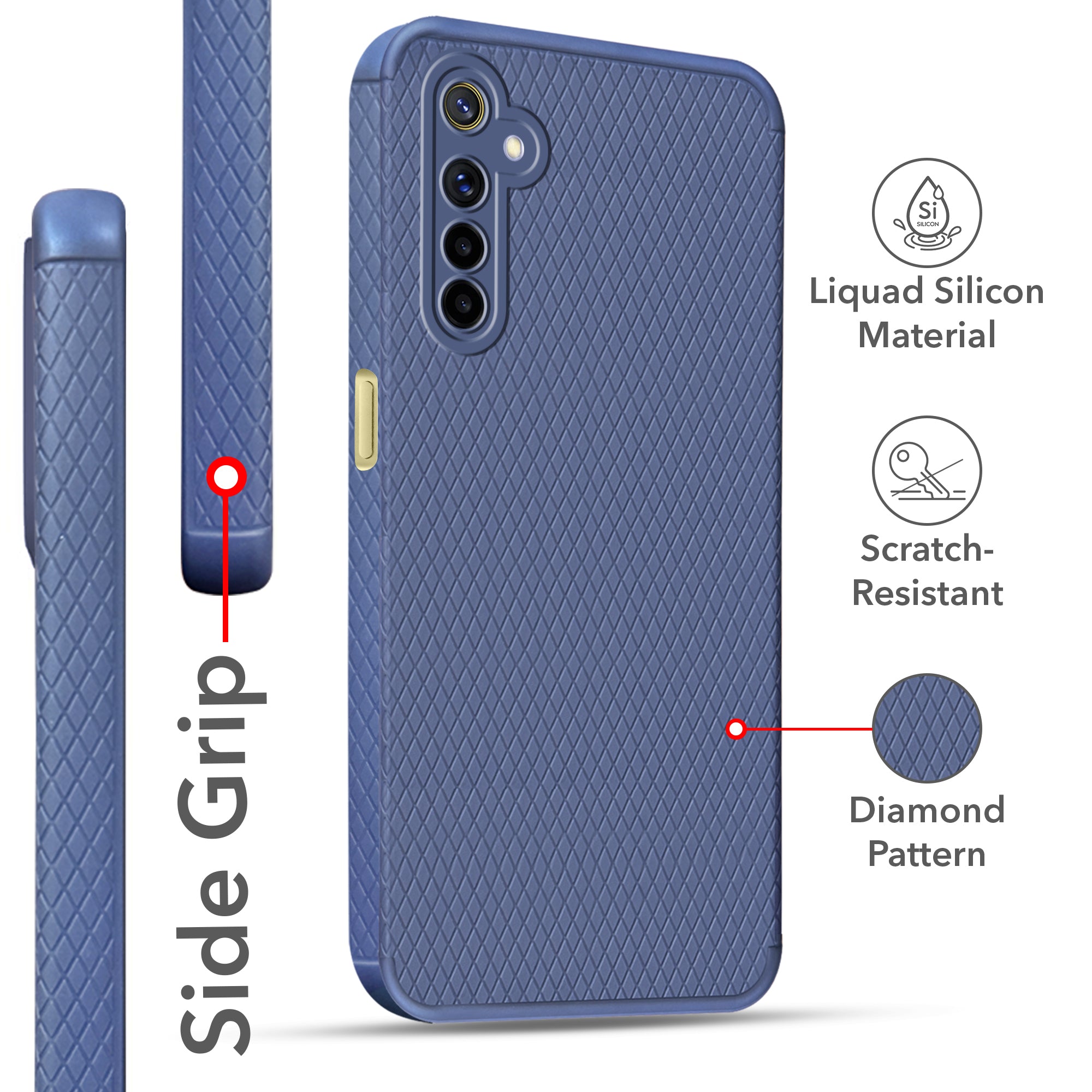 For Realme 6 Back Cover Case Liquid Silicone (Camera Protection | Side Grip Texture | Soft and Flexible)