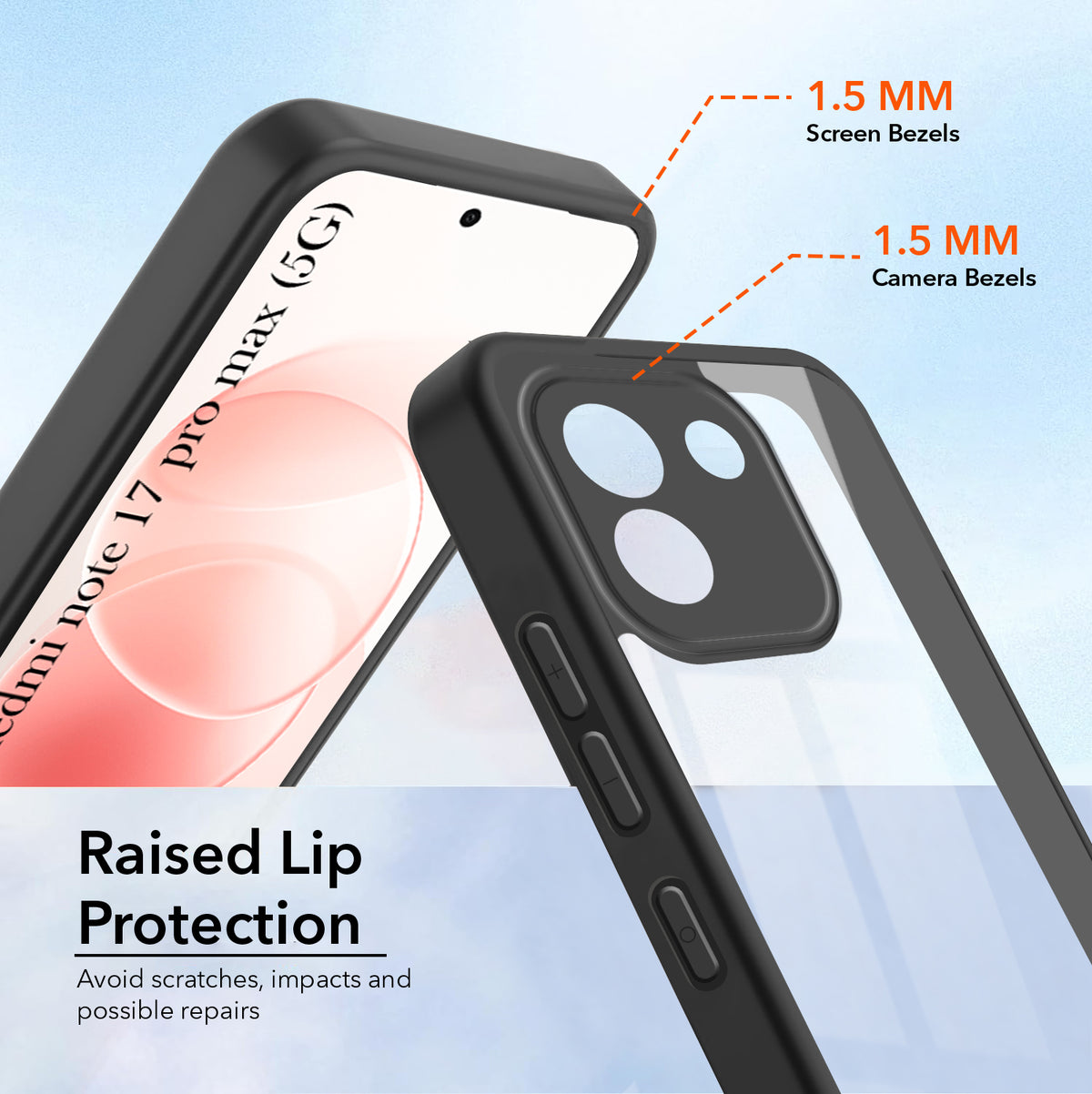 For Redmi Note 17 Pro Max 5G (Combo with Back Cover and 9H Tempered Glass (Lifetime Anti-Yellow | Crystal Clear Shockproof | Oleophobic Coating Screen Glass)