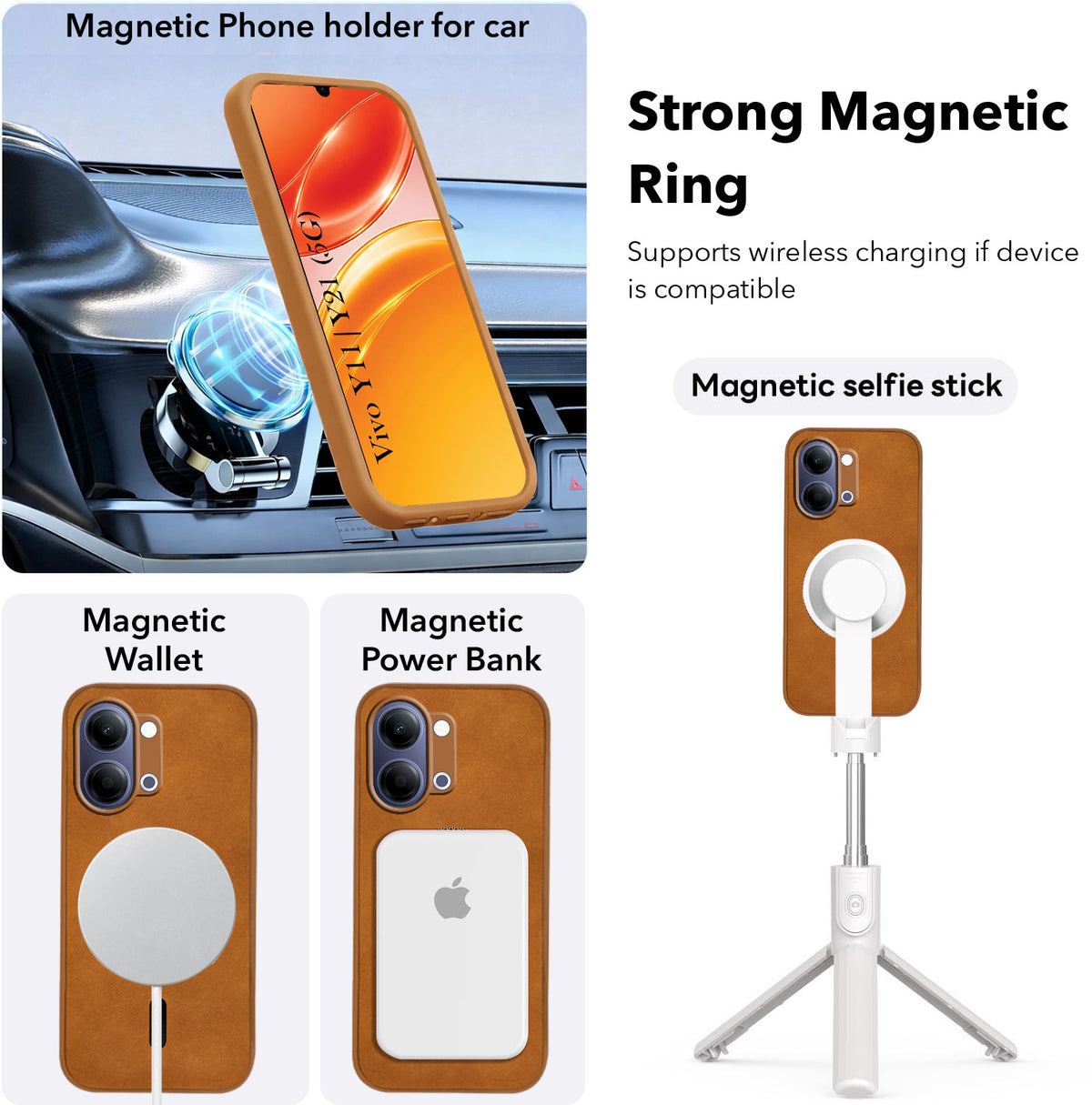 For Vivo Y11 | Vivo Y21 5G Back Cover Case Leather Finish (MagSafe Compatible Wireless Charging | Soft Touch | Camera Bump Protection)
