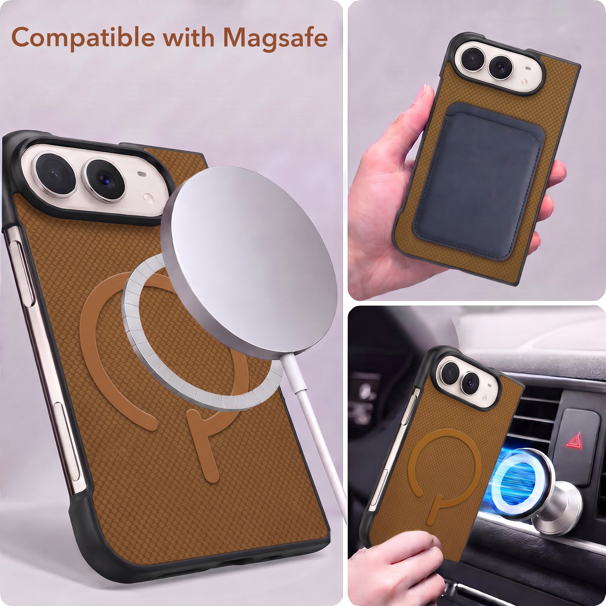 For Apple iPhone Duo Premium Magnetic Back Cover Case (MagSafe Compatible | 180° Folding Design | Soft Microfiber Inner Lining | Textured Blue Finish)