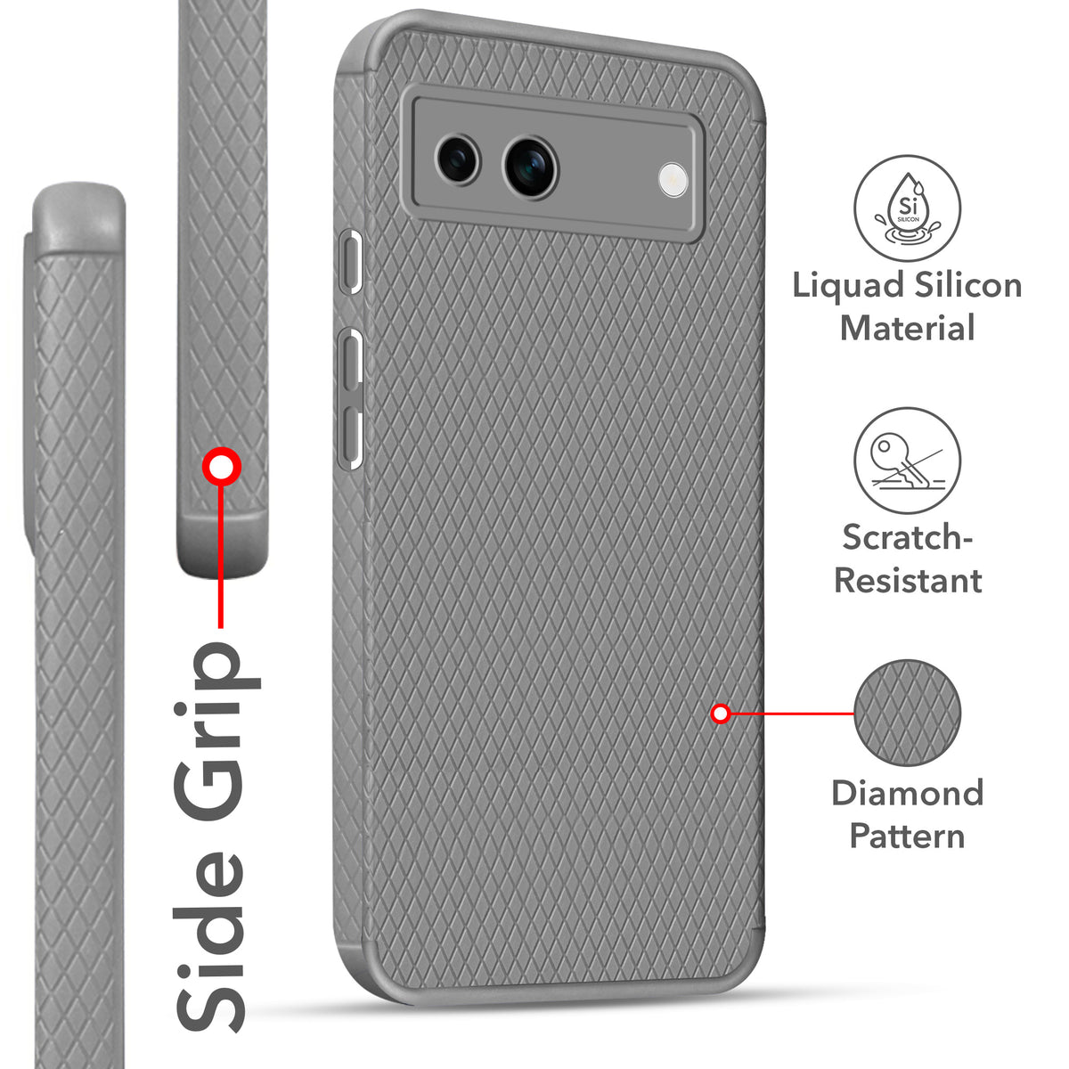 For Google Pixel 7a Back Cover Case Liquid Silicone (Camera Protection | Side Grip Texture | Soft and Flexible)