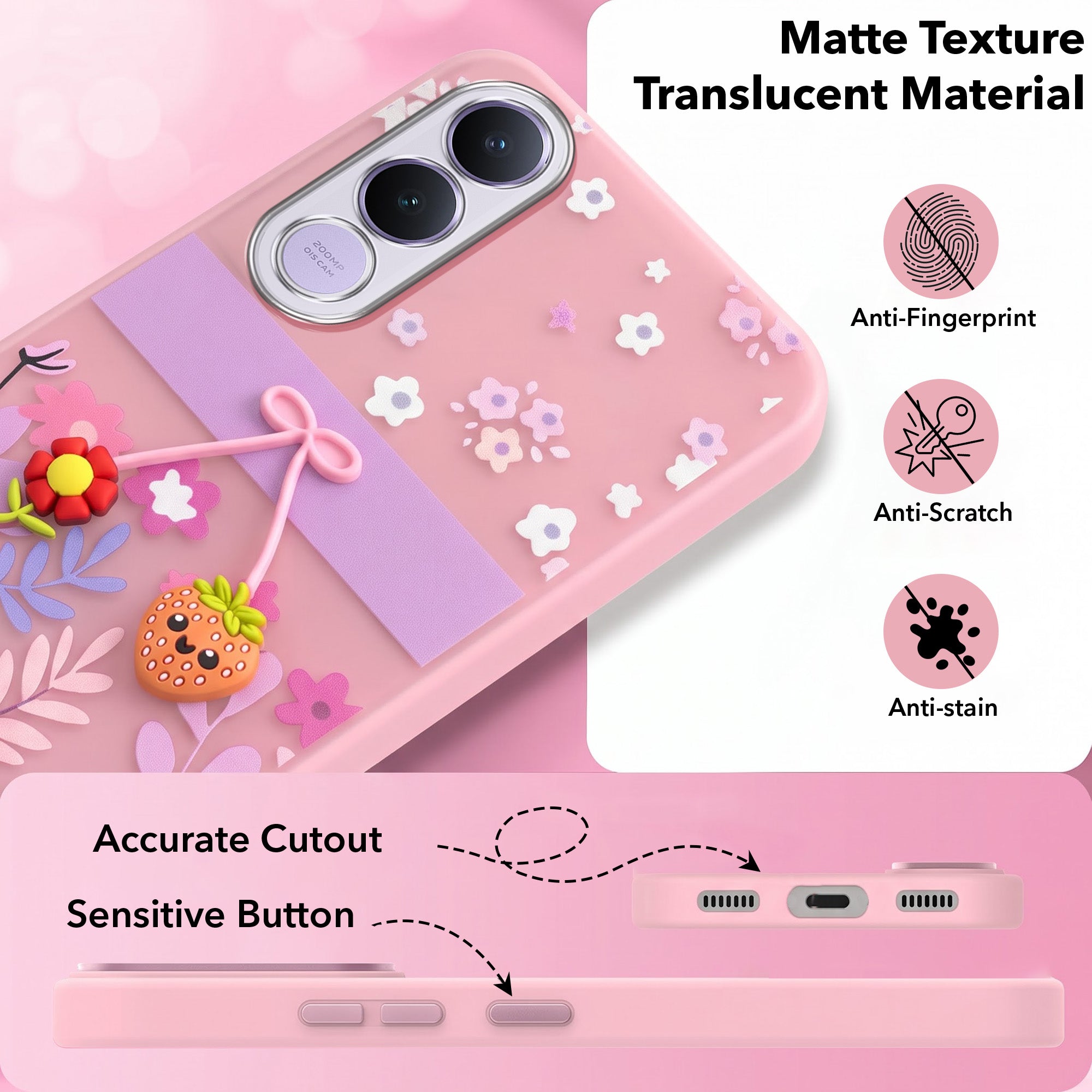 For Vivo V70 FE 5G Back Cover Case (3D Cute Cartoons | Hard Back Side Soft | Matte Premium Finish | HD Printing)