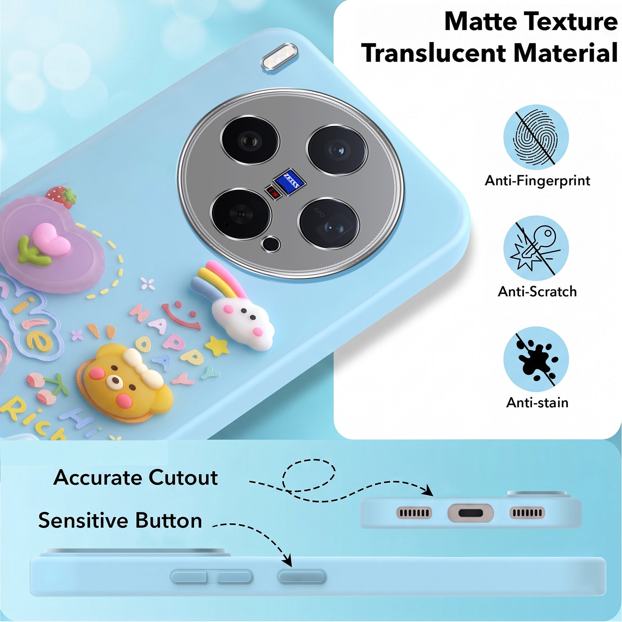 For Vivo X300 5G Back Cover Case (3D Cute Cartoons | Hard Back Side Soft | Matte Premium Finish | HD Printing)