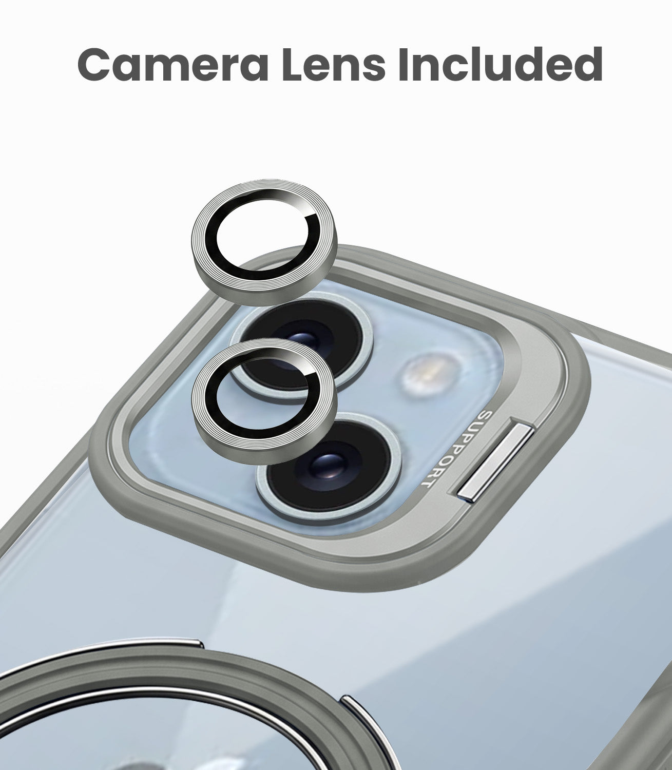 For Apple iPhone 14 Back Cover Case Crystal (Lifetime Anti Yellow | Magnetic Ring Stand | Camera Lens Protection | MagSafe Compatible)