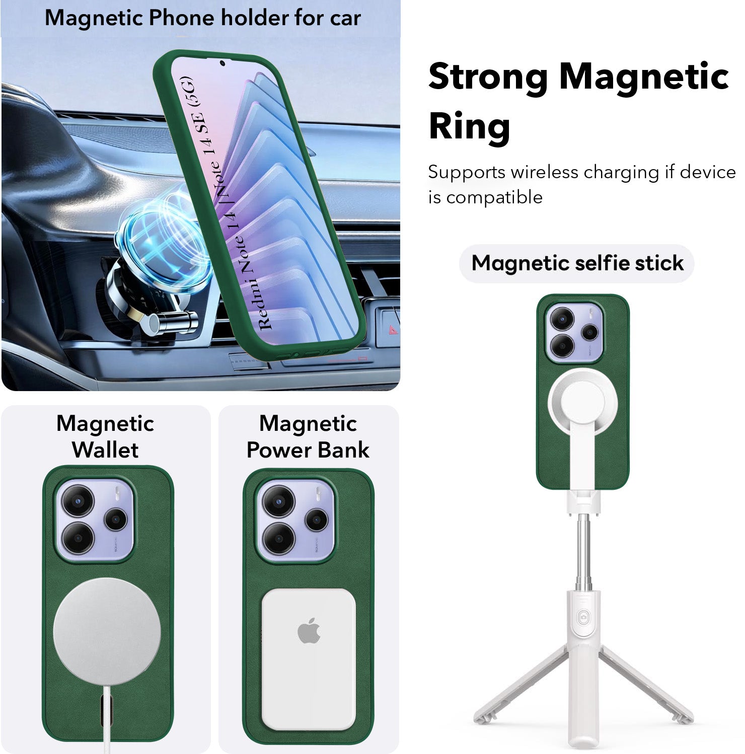 For Redmi Note 14 5G | Redmi Note 14 SE Back Cover Case Leather Finish (MagSafe Compatible Wireless Charging | Soft Touch | Camera Bump Protection)