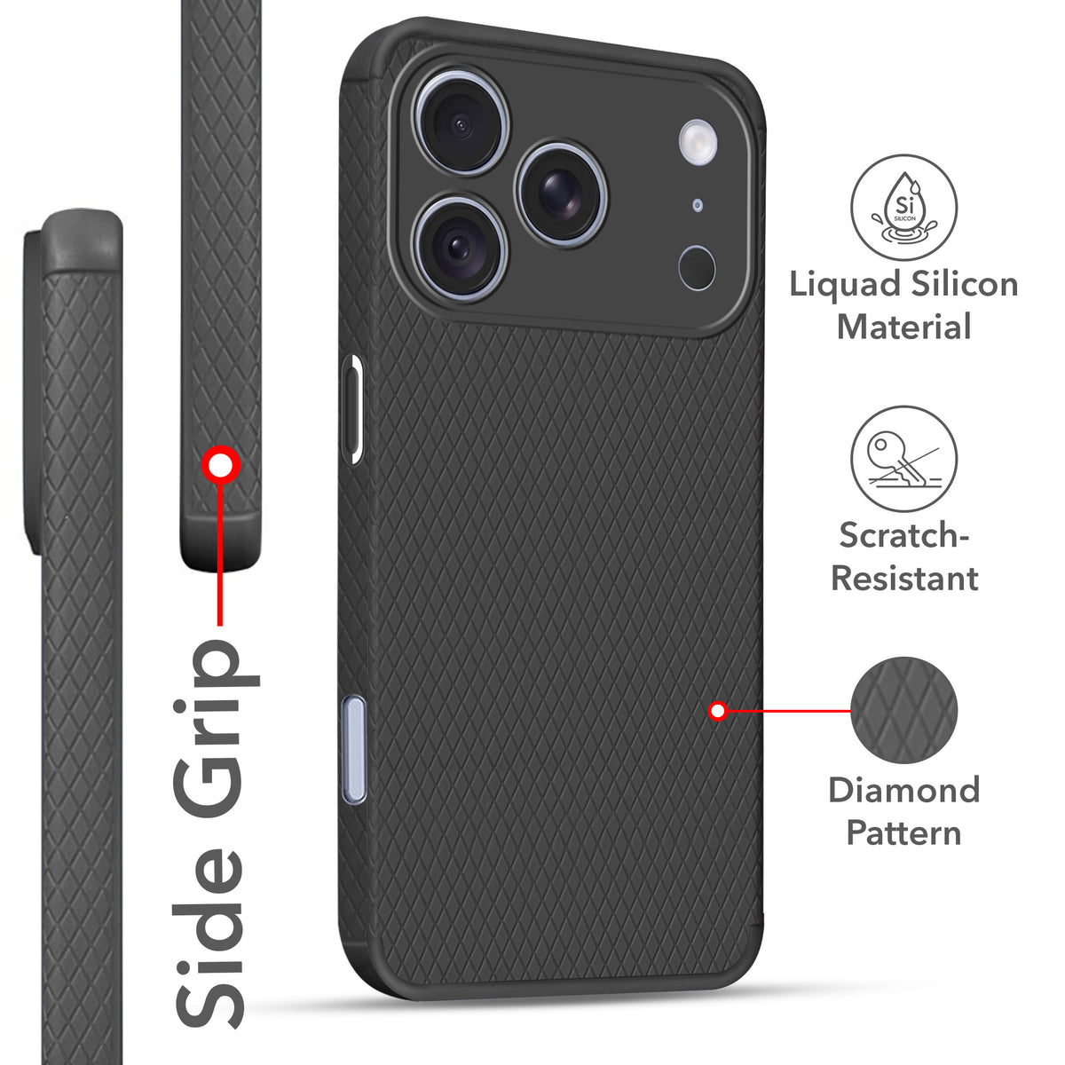 For Apple iPhone 18 Pro Back Cover Case (Liquid Silicone | Side Grip | Camera Protection)