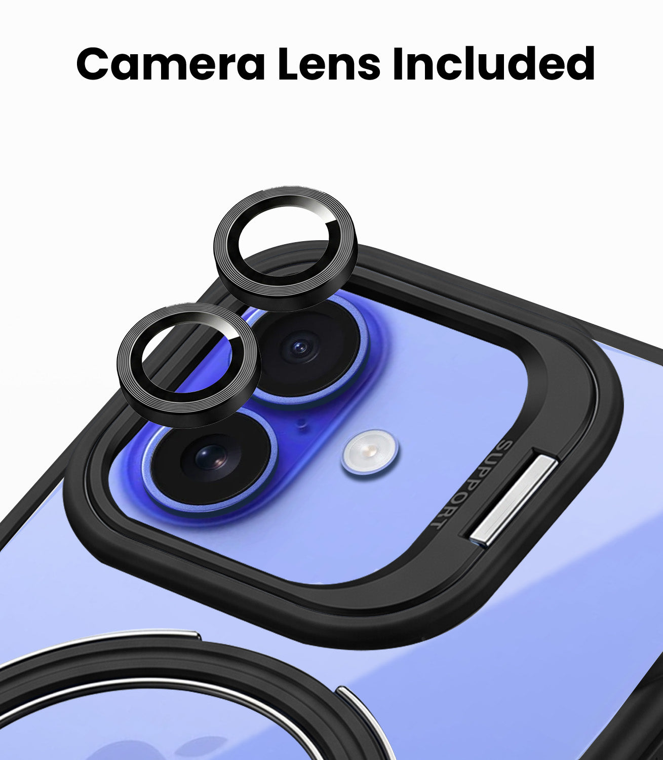 For Apple iPhone 16 Plus Back Cover Case Crystal (Lifetime Anti Yellow | Magnetic Ring Stand | Camera Lens Protection | MagSafe Compatible)