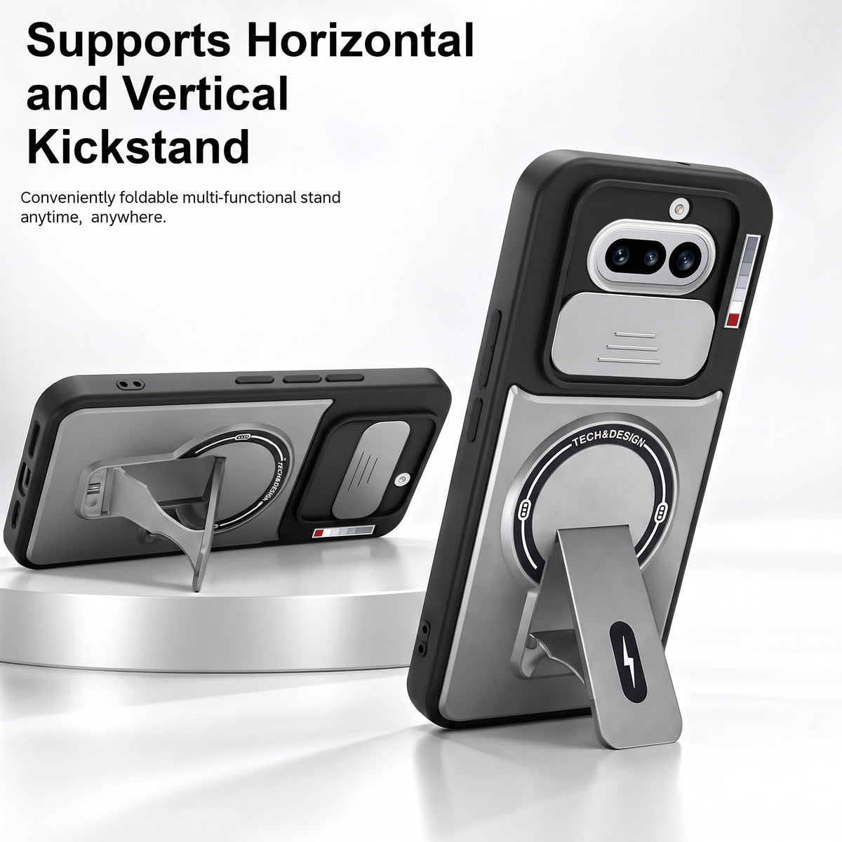 For Nothing Phone 4A 5G Back Case Cover Metallic (Hybrid Armor Kickstand | Sliding Shutter Camera Protection | MagSafe Compatible)