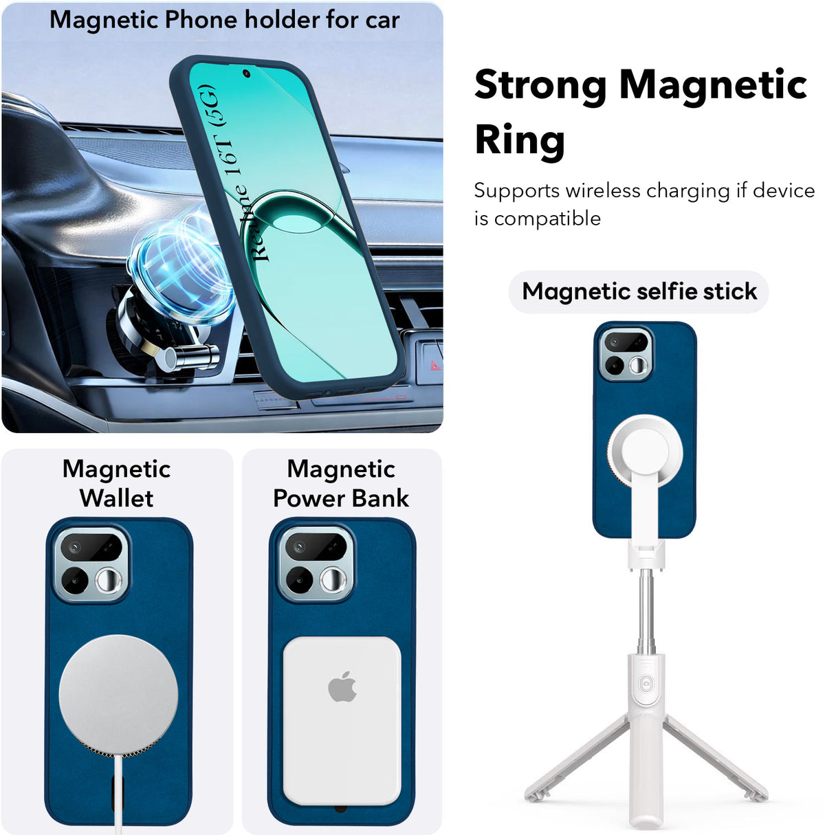 For Realme 16T 5G Back Cover Case Leather Finish (MagSafe Compatible Wireless Charging | Soft Touch | Camera Bump Protection)