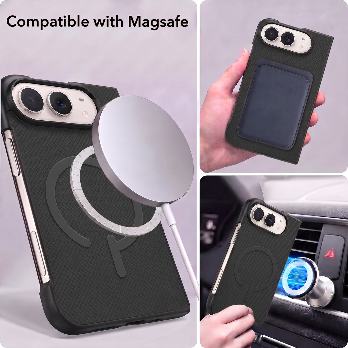 For Apple iPhone Duo Premium Magnetic Back Cover Case (MagSafe Compatible | 180° Folding Design | Soft Microfiber Inner Lining | Textured Blue Finish)