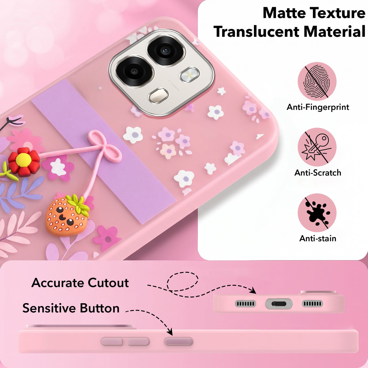 For Oppo A6 Pro Back Cover Case (3D Cute Cartoons | Hard Back Side Soft | Matte Premium Finish | HD Printing)