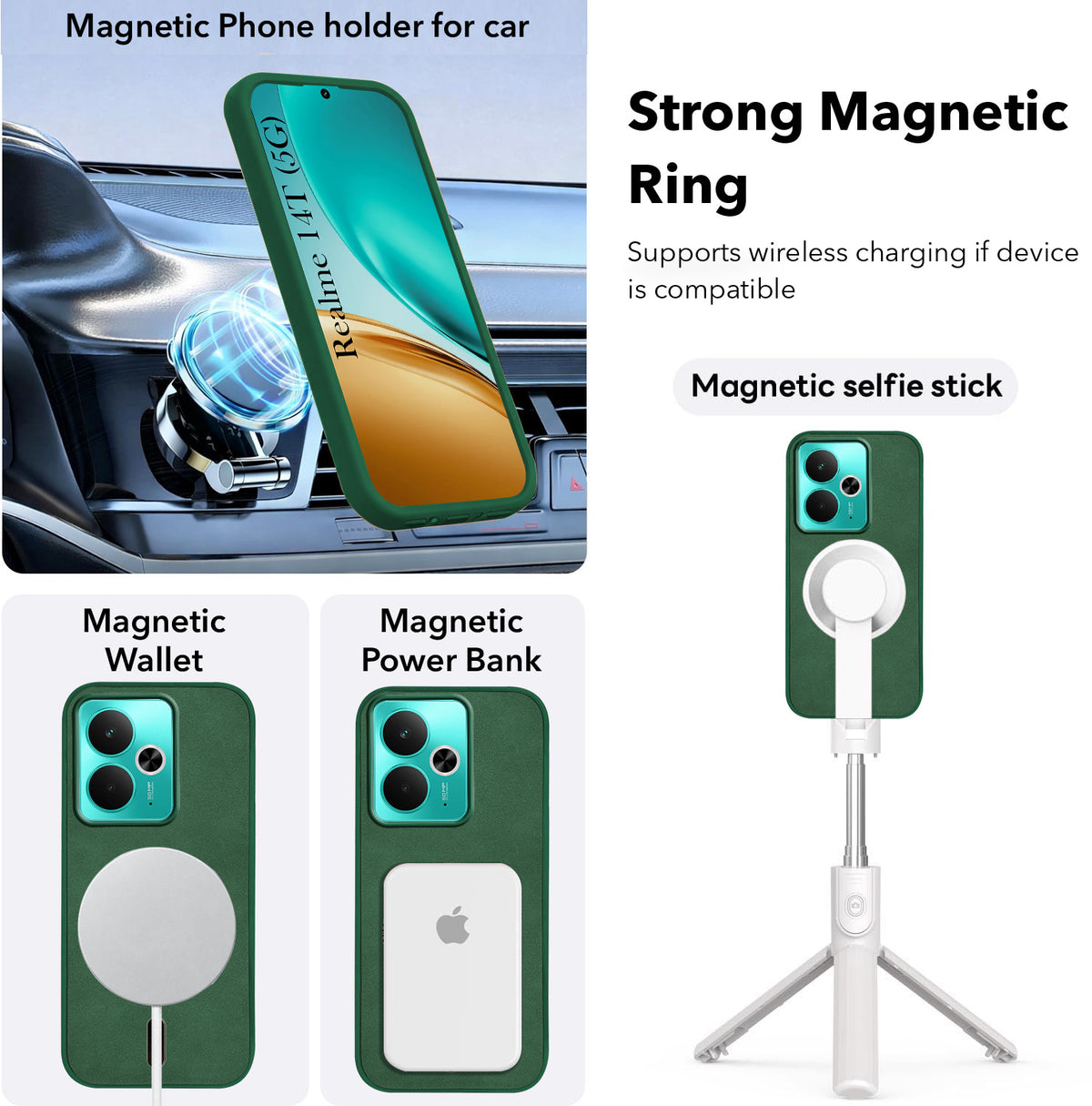 For Realme 14T Back Cover Case Leather Finish (MagSafe Compatible Wireless Charging | Soft Touch | Camera Bump Protection)