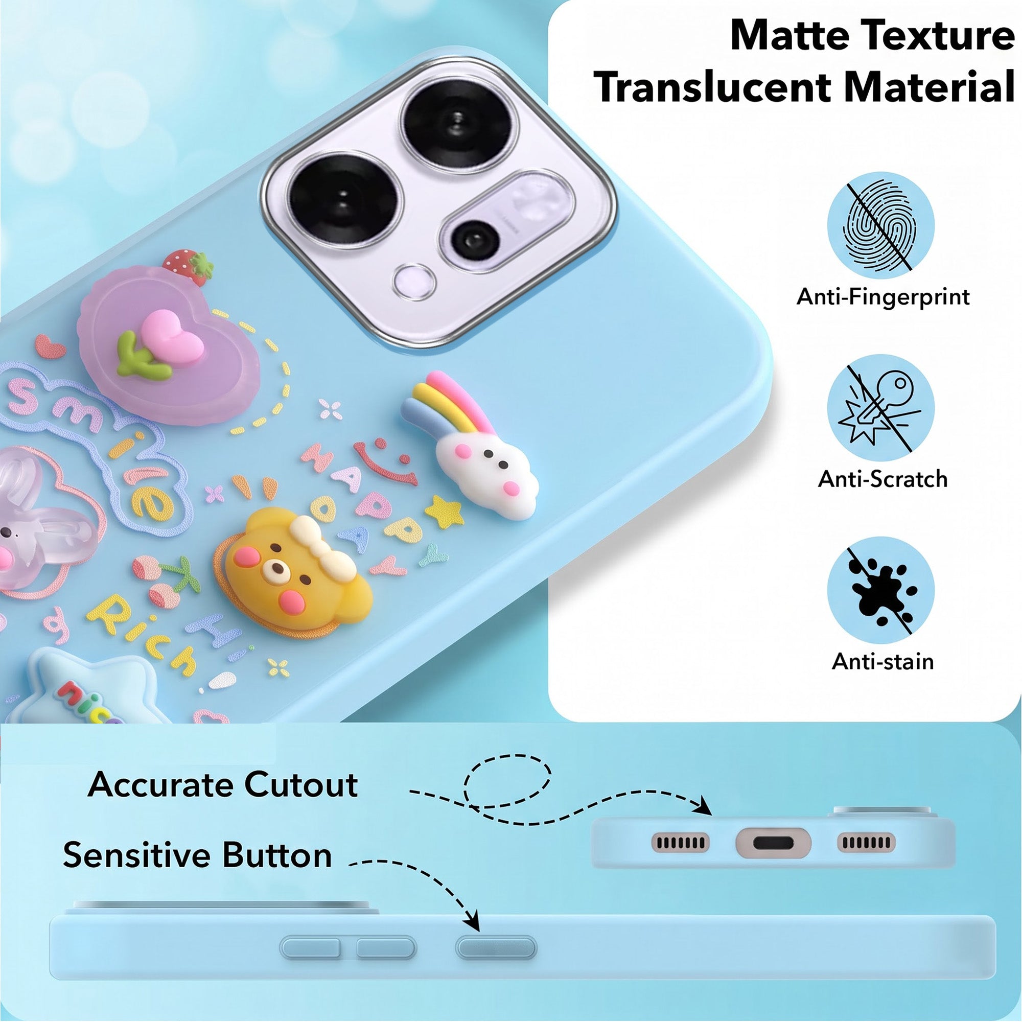 For Oppo Reno14 5G | Oppo Reno 14 5G Back Cover Case (3D Cute Cartoons | Hard Back Side Soft | Matte Premium Finish | HD Printing)
