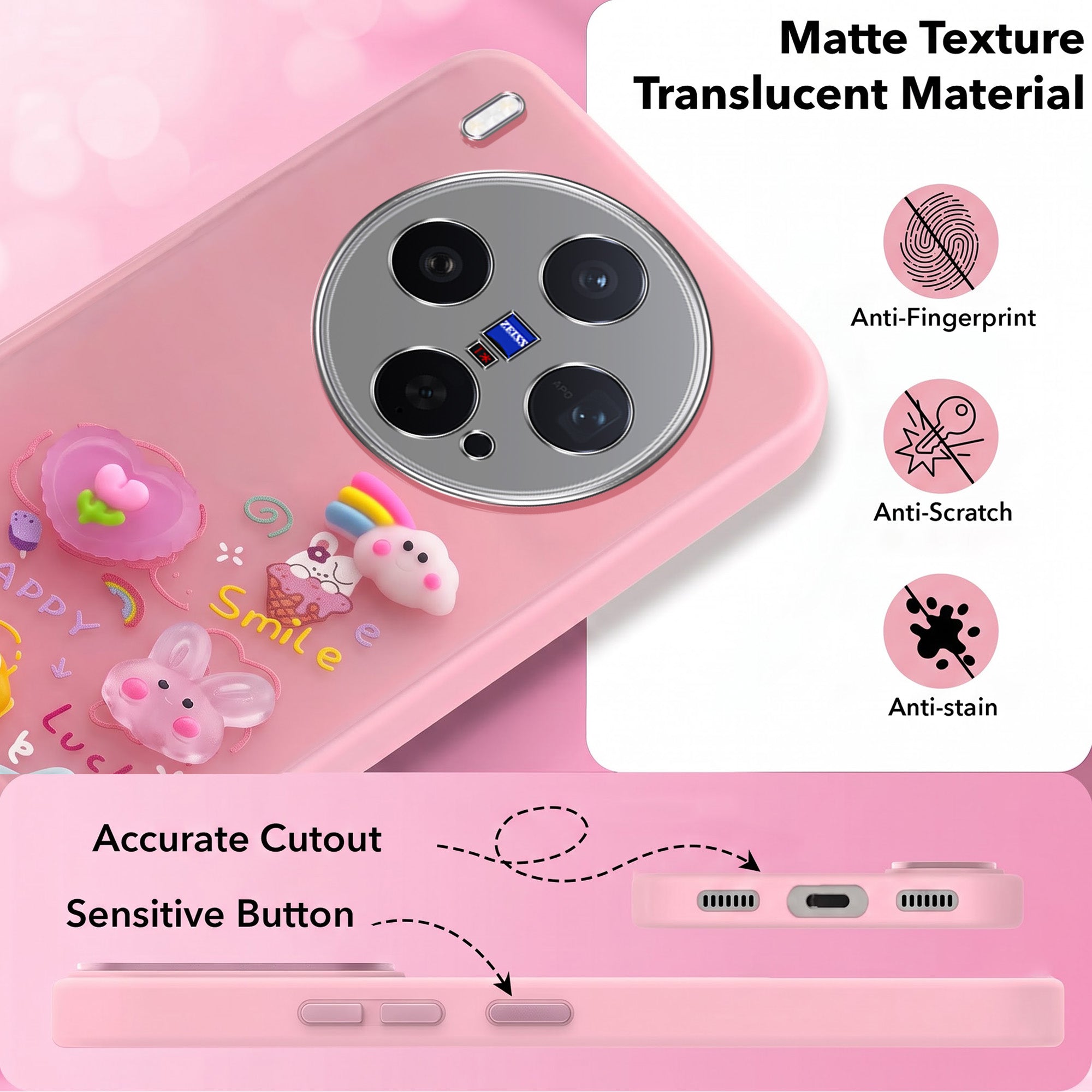 For Vivo X300 5G Back Cover Case (3D Cute Cartoons | Hard Back Side Soft | Matte Premium Finish | HD Printing)