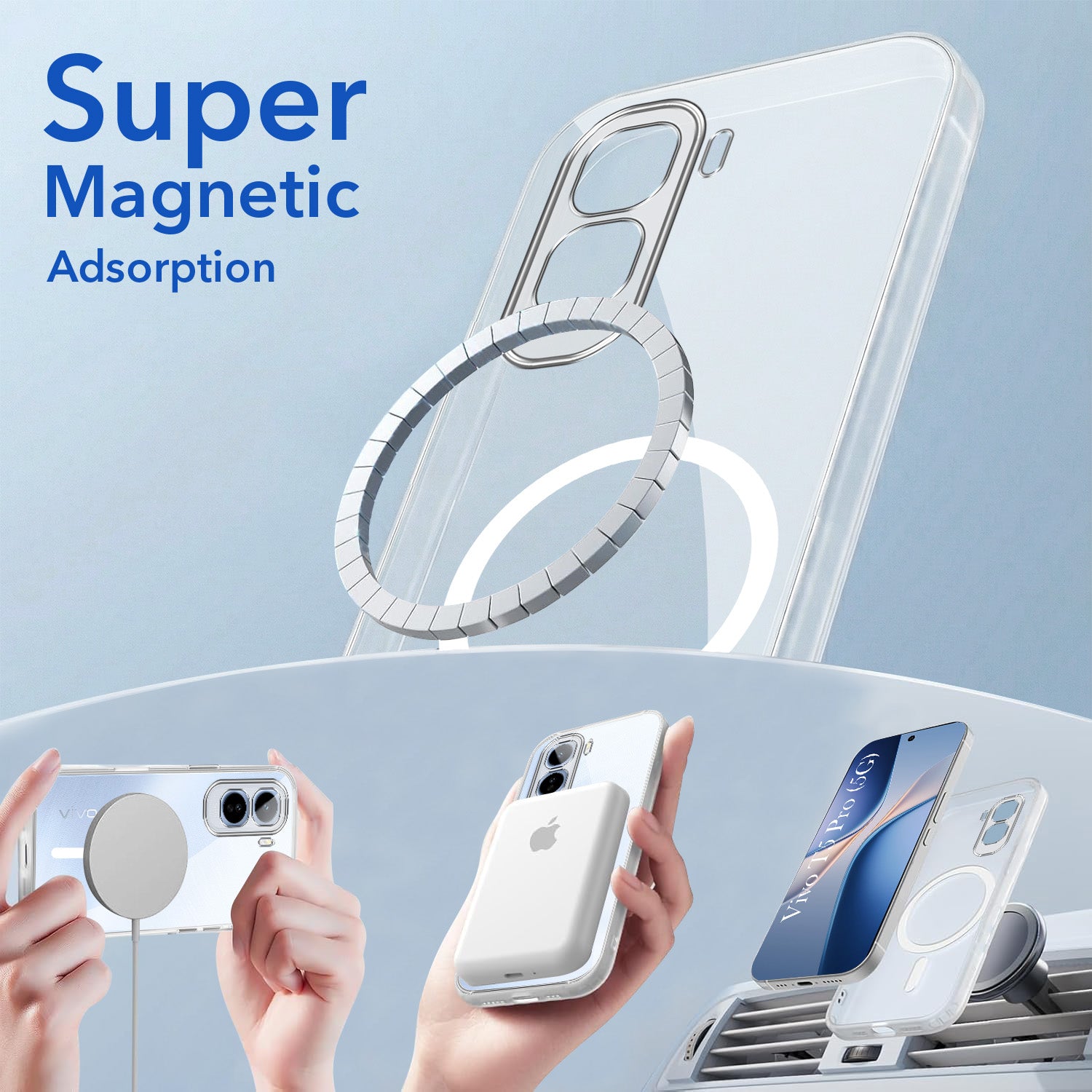 For Vivo T5 Pro 5G Power Back Cover Case Lifetime Anti-Yellow MagSafe Compatible Clear (Sleek Hard Crystal | Shockproof and Camera Protection)