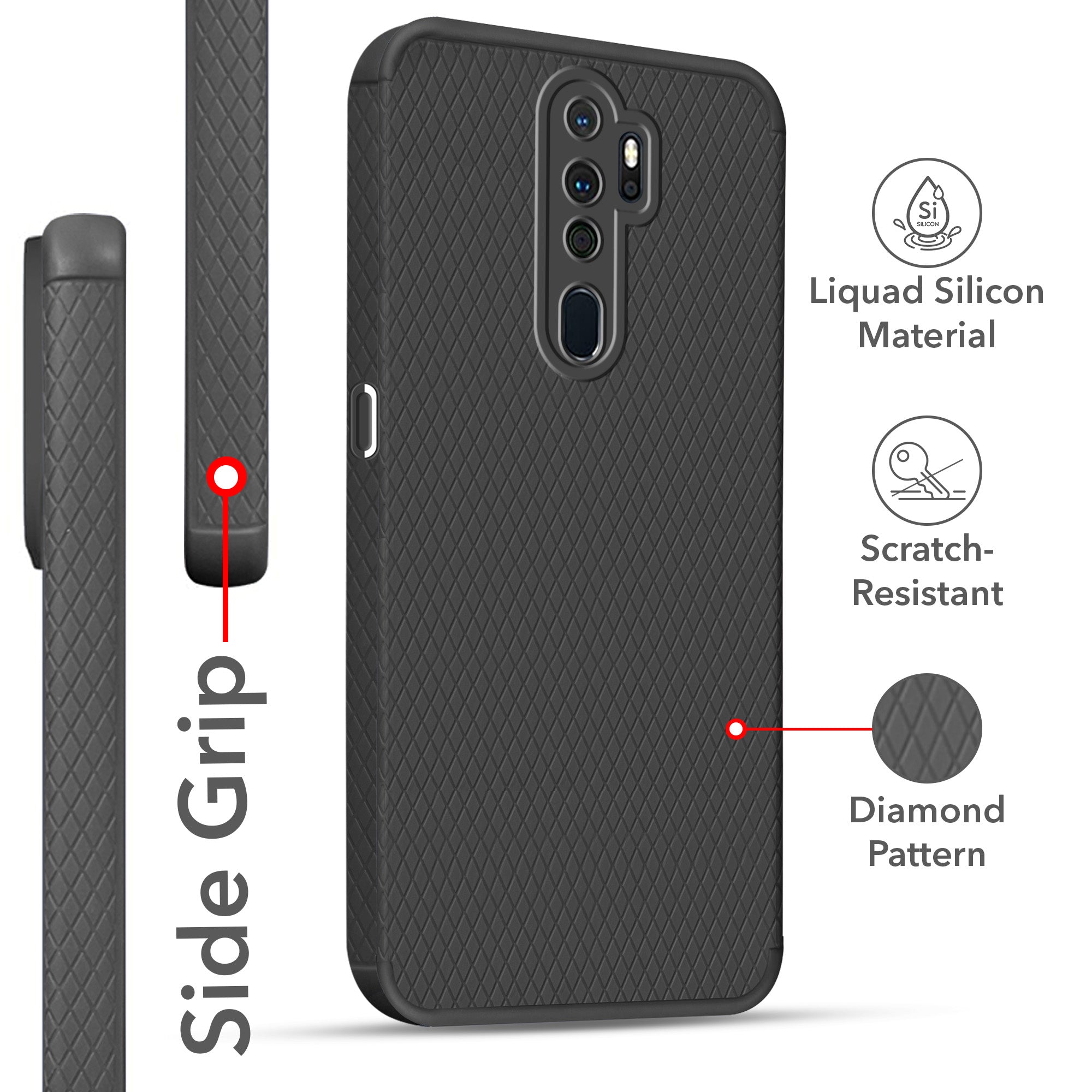 For Oppo A5 (2020) | A9 (2020) Back Cover Case Liquid Silicone (Camera Protection | Side Grip Texture | Soft and Flexible)